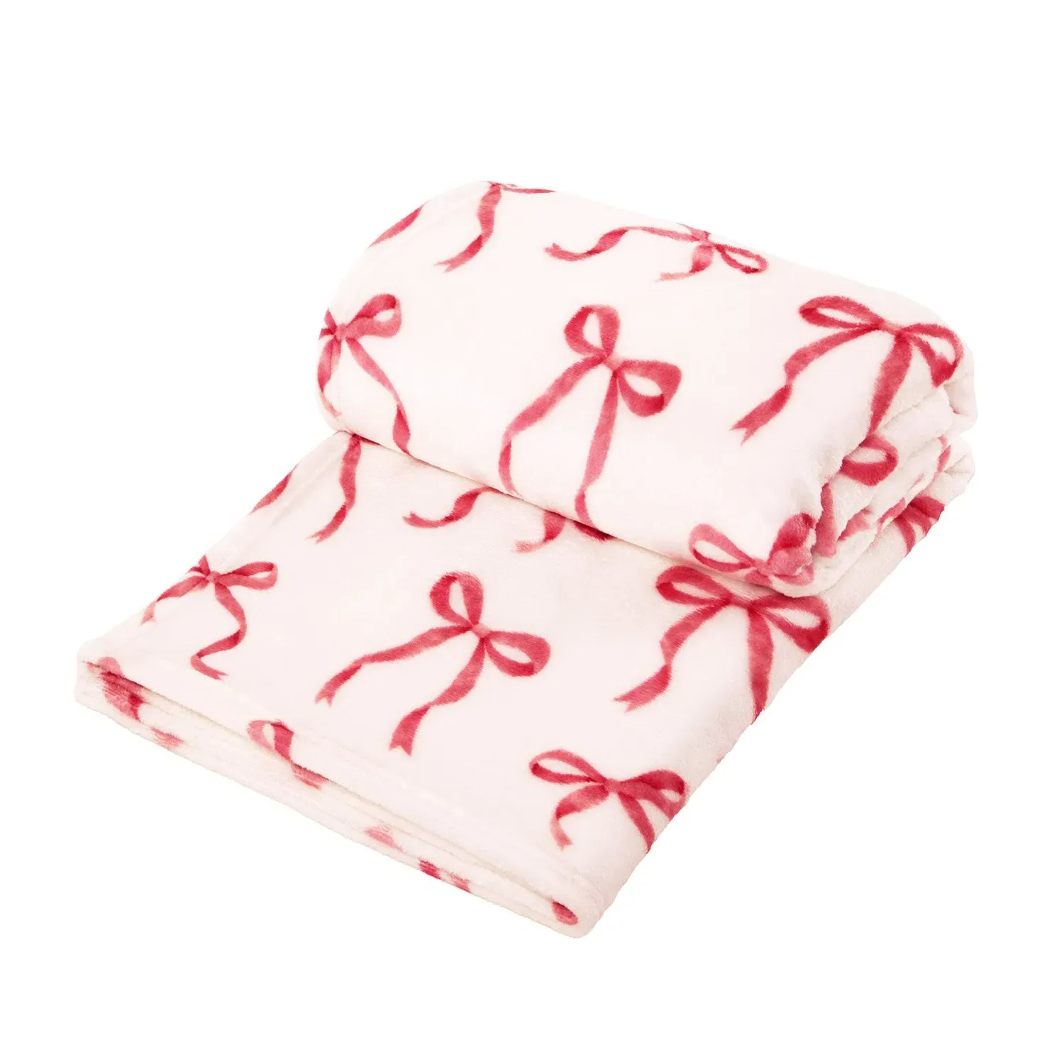 Bows Printed Fleece Throw - Pink, White by Julian Charles, alternate view