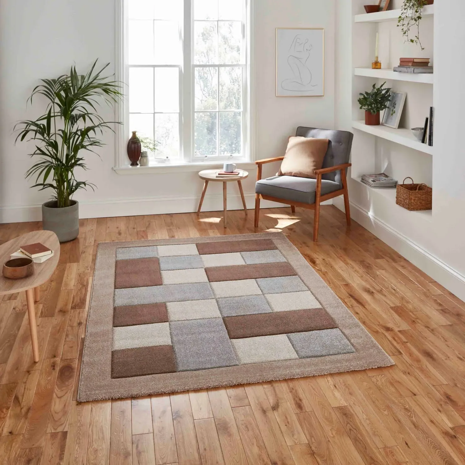 Heat Set Frieze Rug Hand-Carved - Beige, Polypropylene by Julian Charles
