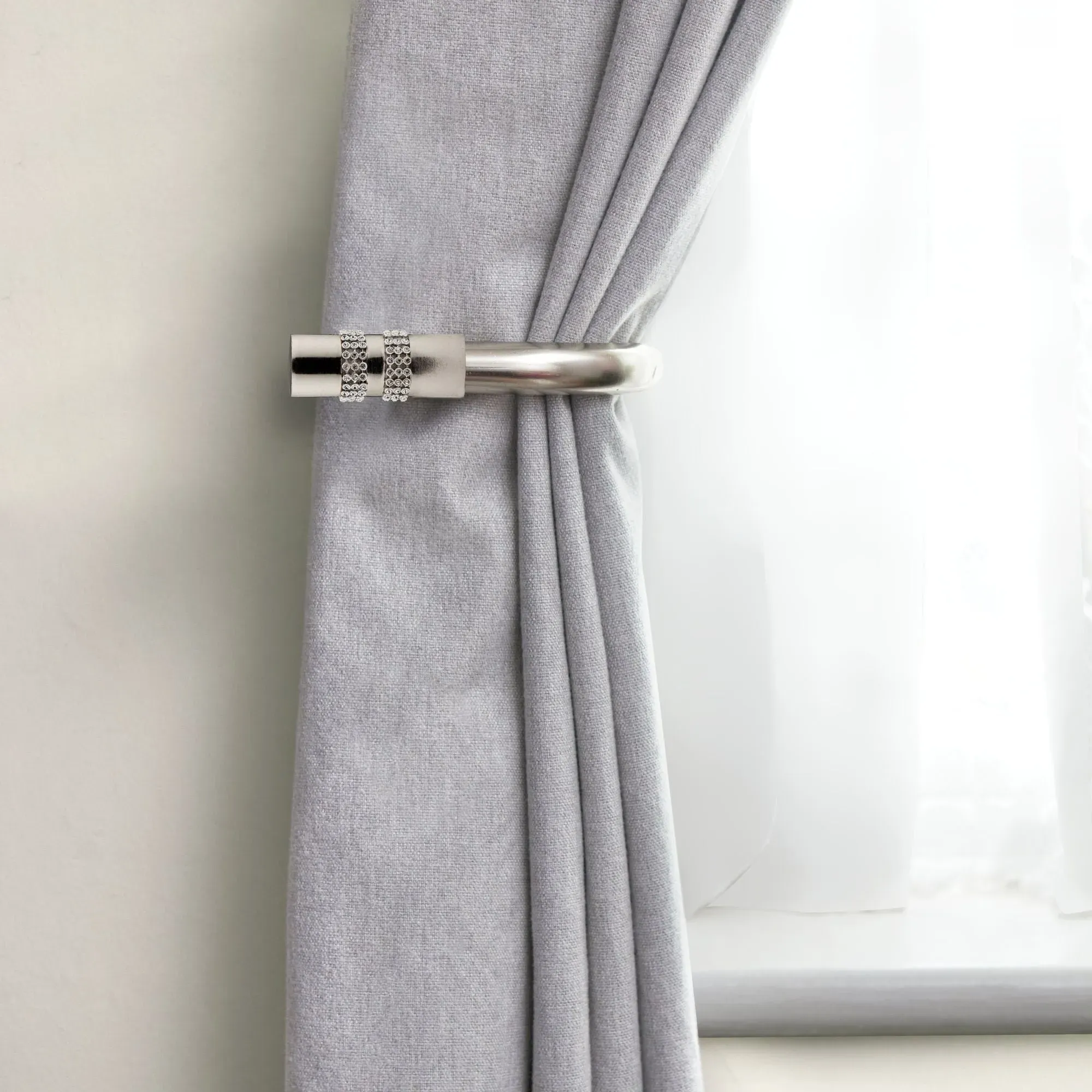 Brushed Silver Diamante Curtain Holdbacks Pair - Silver product