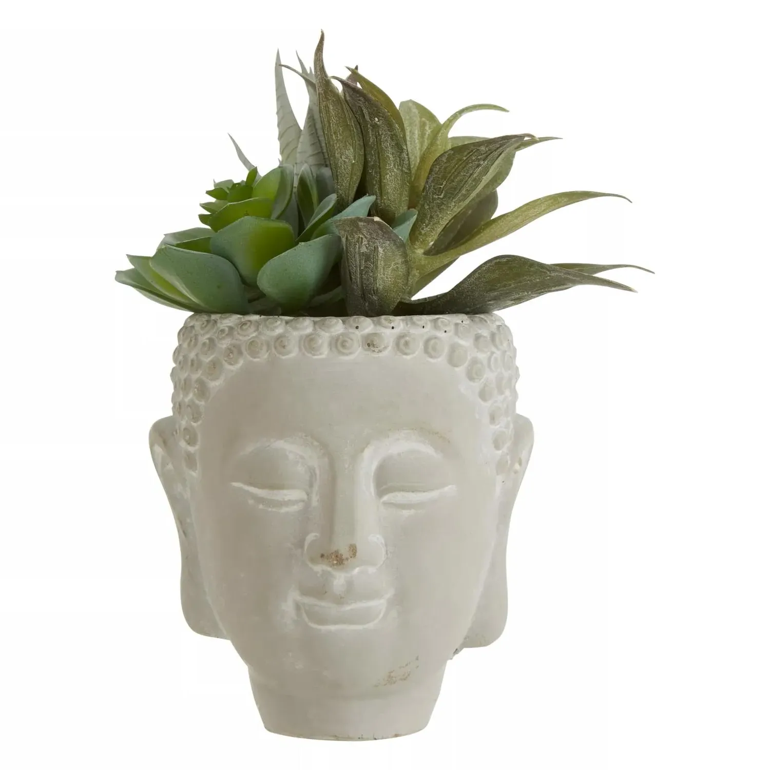 Buddha Pot Mixed Succulent - White, Synthetic