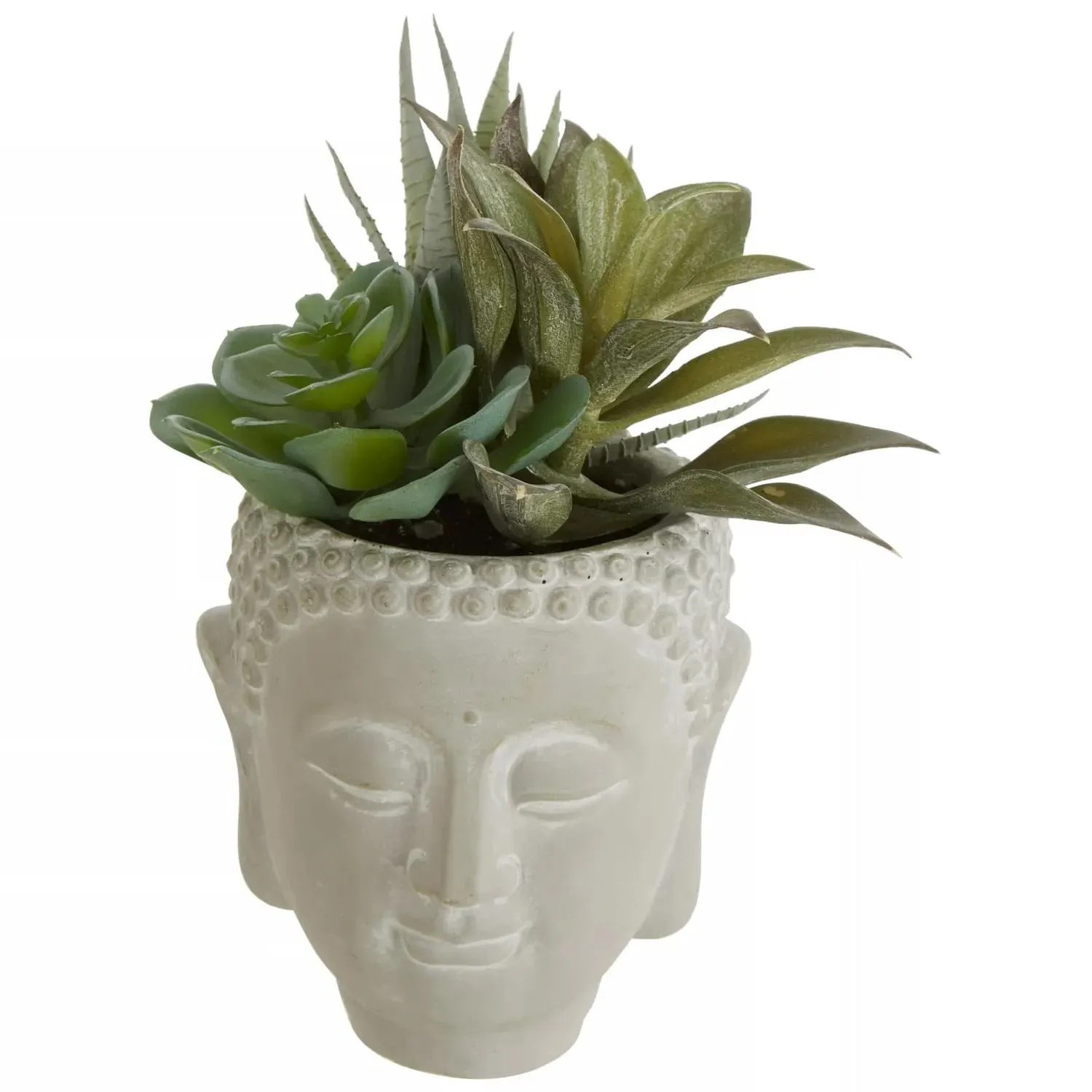 Buddha Pot Mixed Succulent - White, Synthetic image