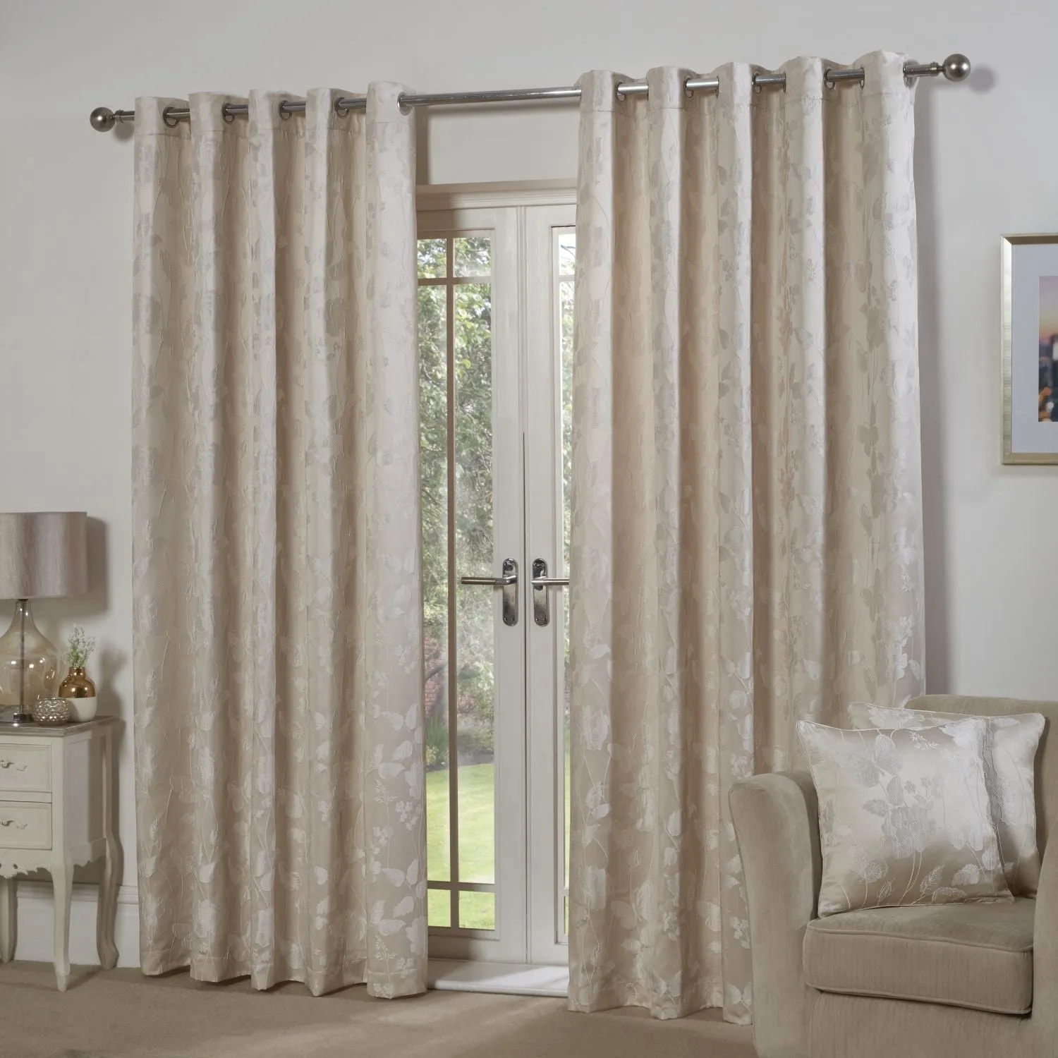 Butterfly Meadow Lined Eyelet Jacquard Curtains - Cream product