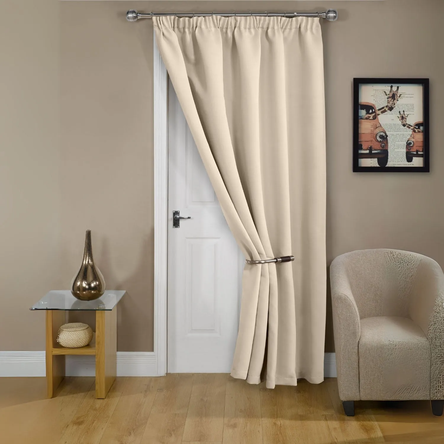Cali Pencil Pleat Door Curtain Thermal Blackout - Cream, Polyester product