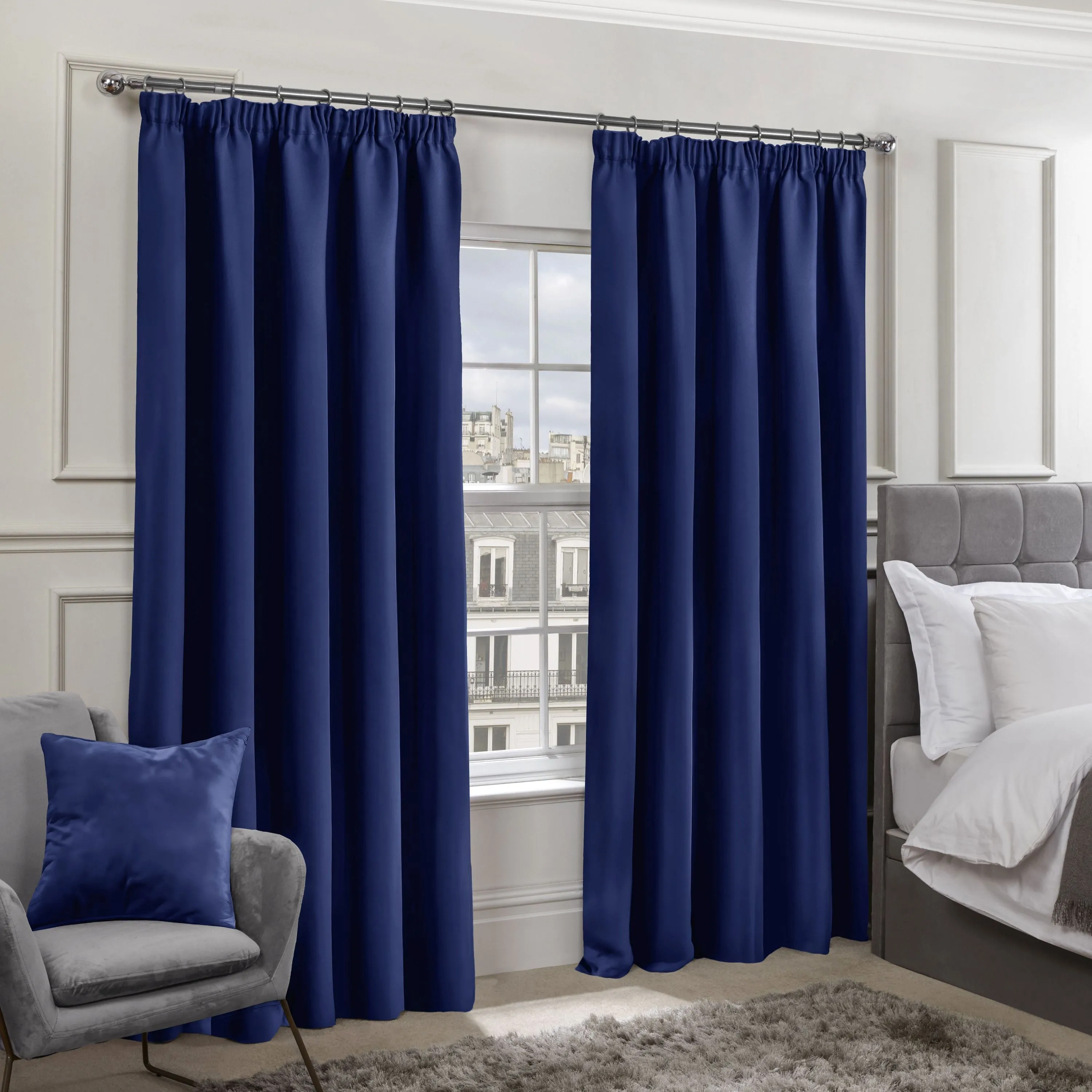 Cali Thermal Blackout Pencil Pleat Curtains - Navy Blue, Polyester product