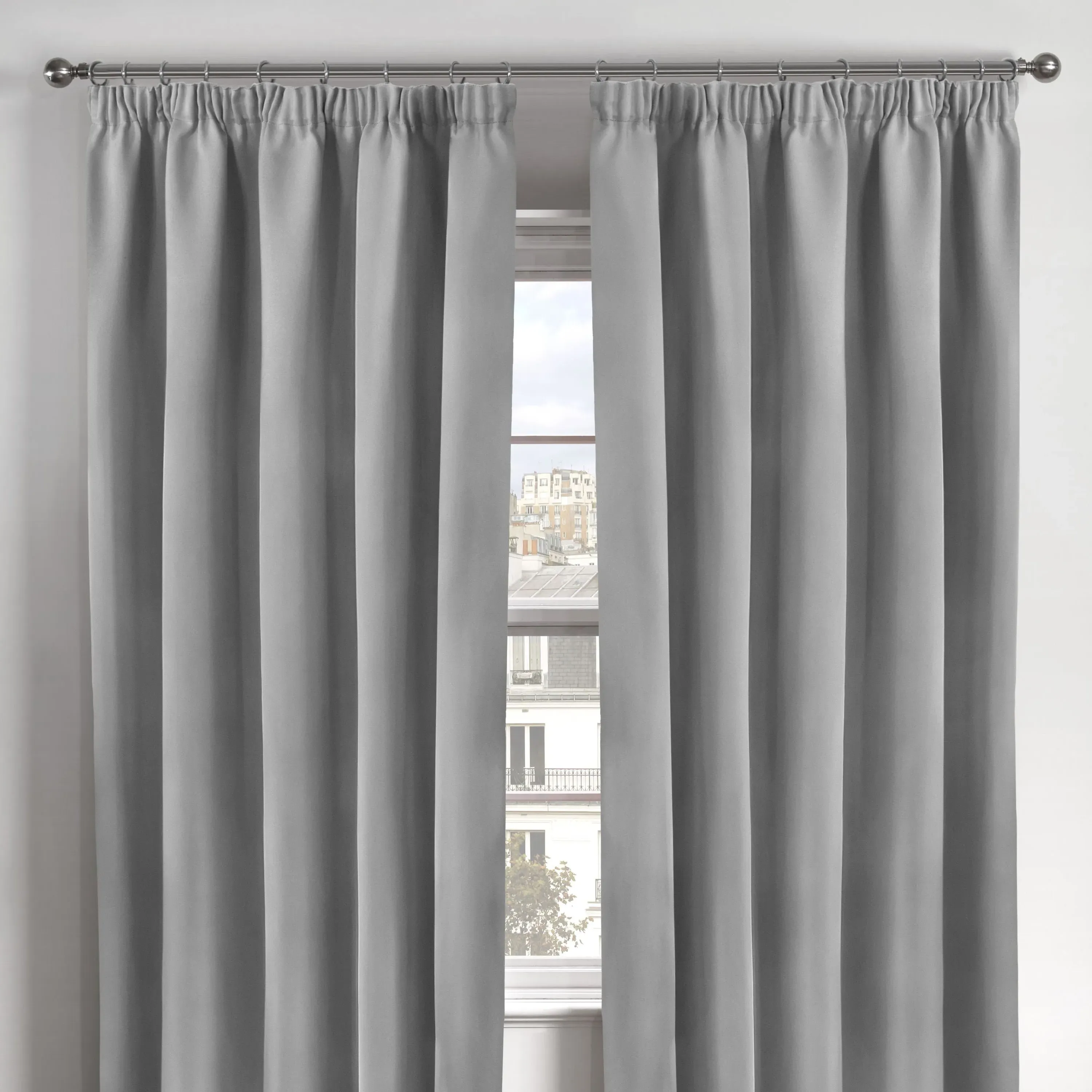 Cali Thermal Blackout Pencil Pleat Curtains - Silver, Polyester product