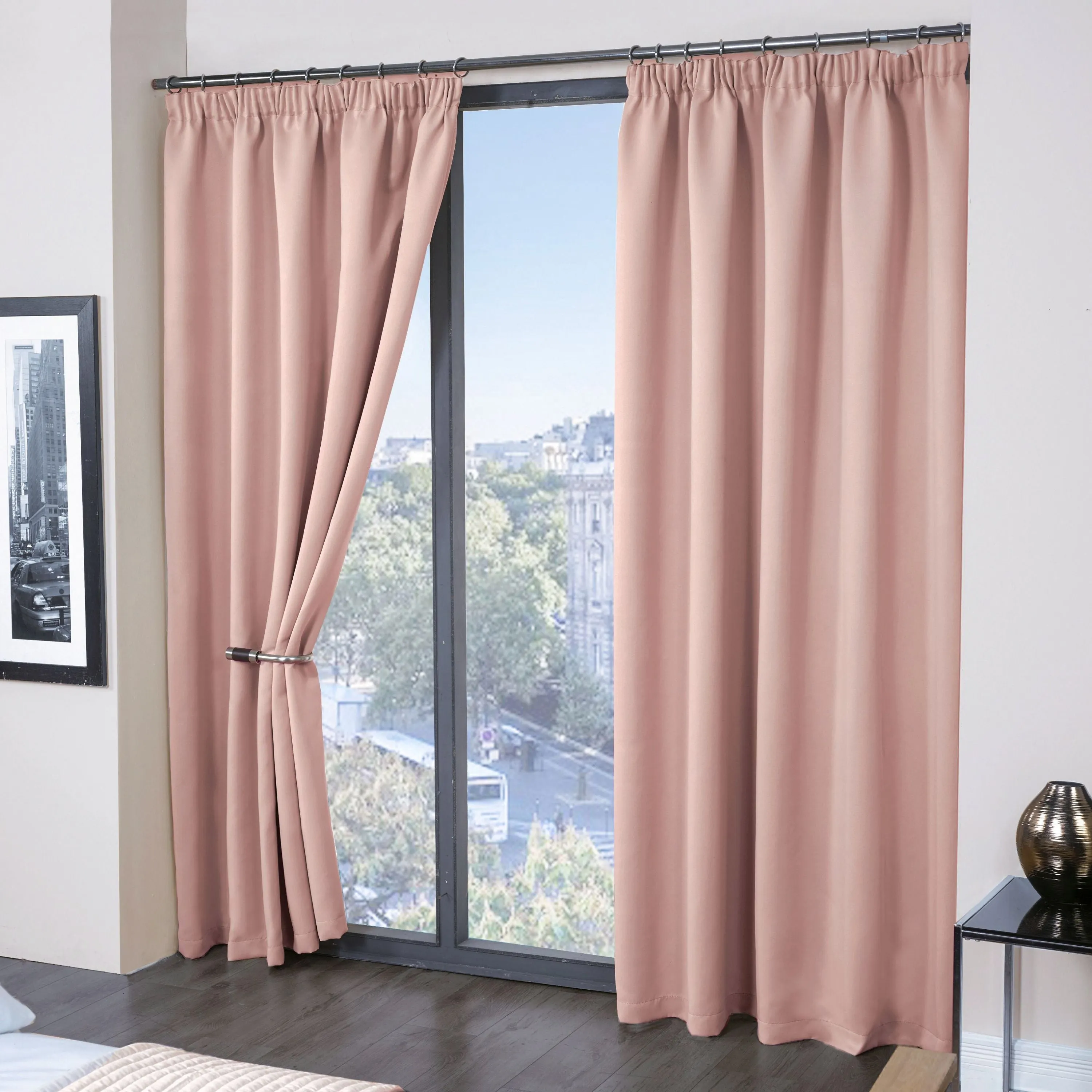 Cali Thermal Blackout Pencil Pleat Curtains W117 x L183cm - Pink, Polyester alternate view