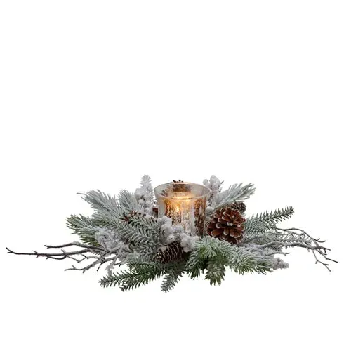 Candle Wreath with Snowy Pine - Green