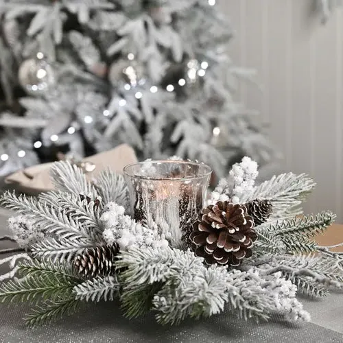 Candle Wreath with Snowy Pine - Green