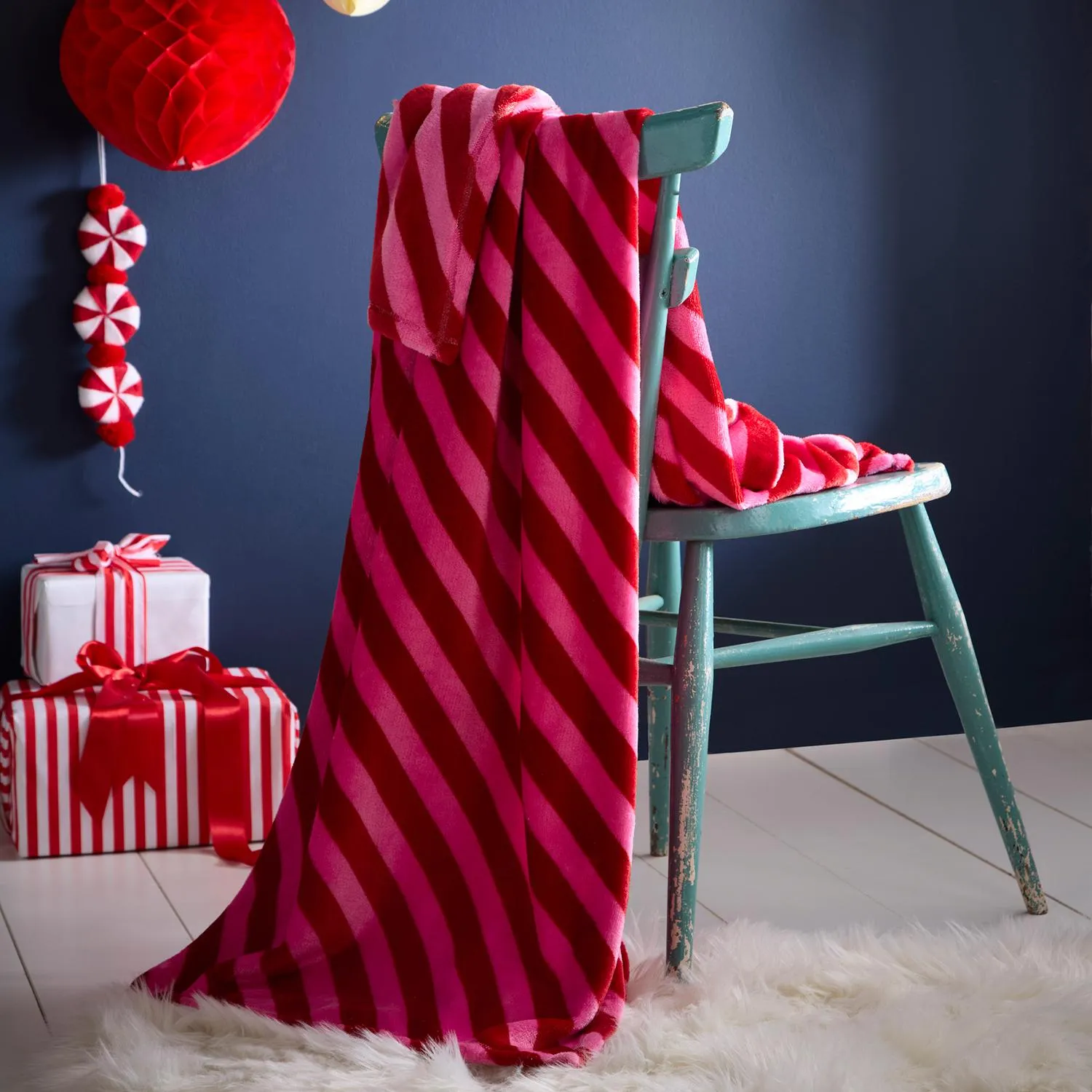Candy Stripe Fleece Throw - Pink by Julian Charles