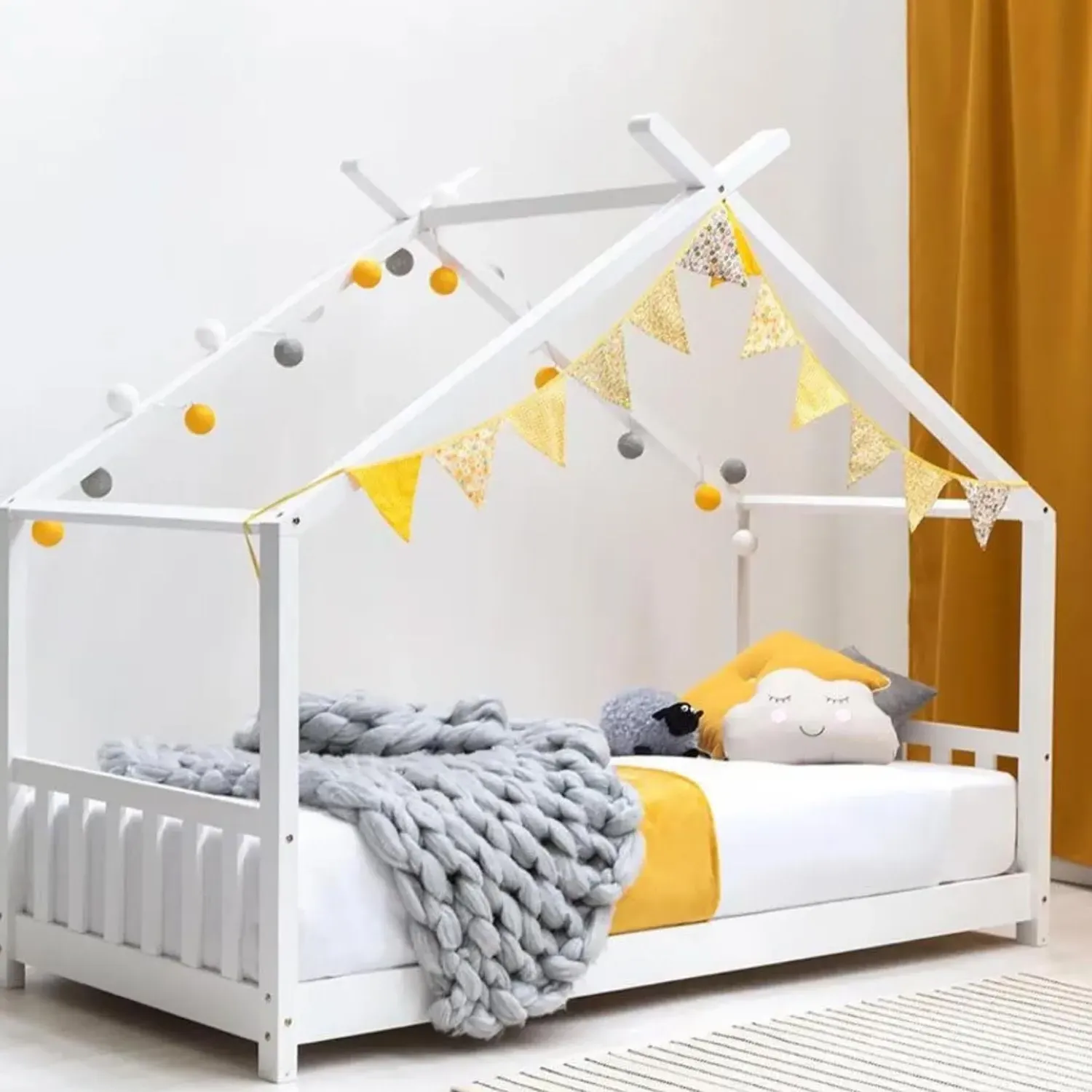 Canopy Kids Single House Bed Frame - White, Pine by Julian Charles
