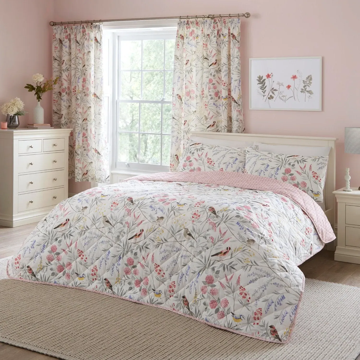 Caraway Floral Quilted Bedspread - Pink, Ivory product