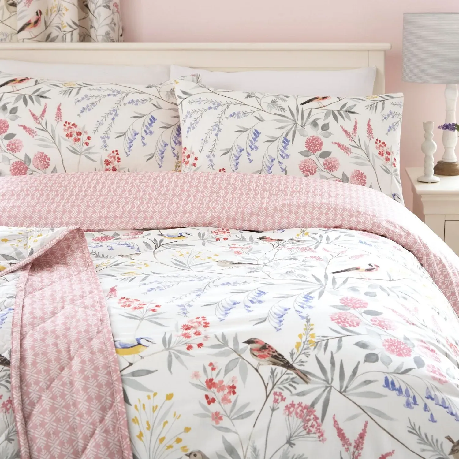 Caraway Floral Single Duvet Set - Pink, Poly Cotton alternate view