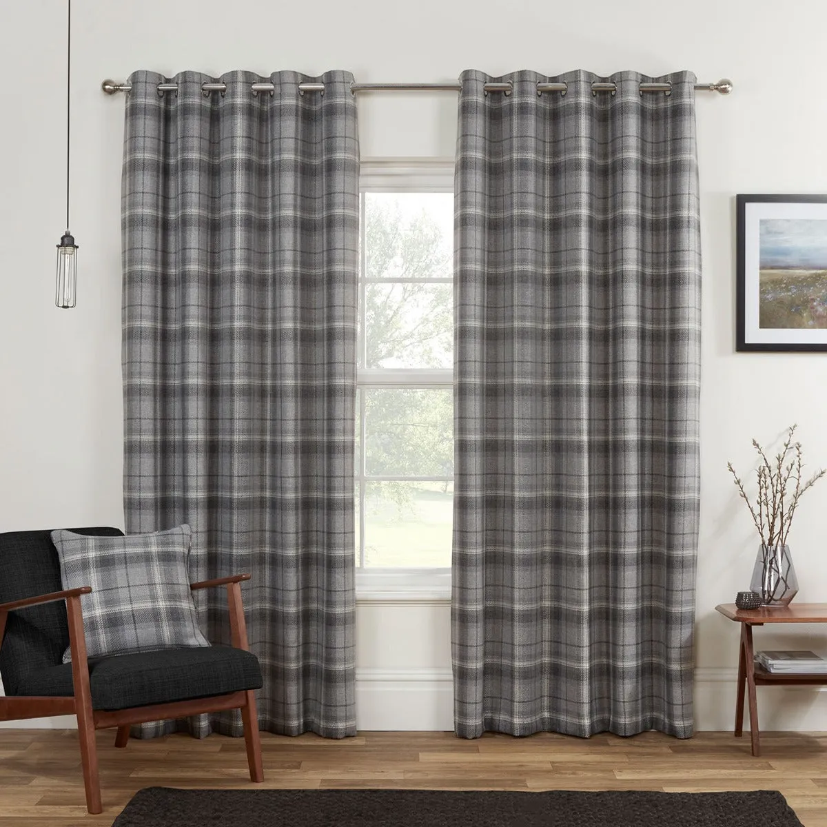 Carnoustie Check Blackout Lined Eyelet Curtains - Grey product
