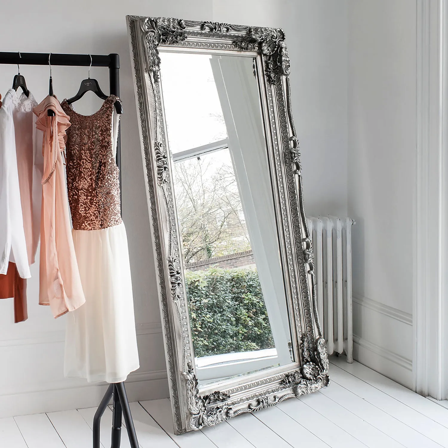 Leaner Mirror Carved Frame - Silver by Julian Charles