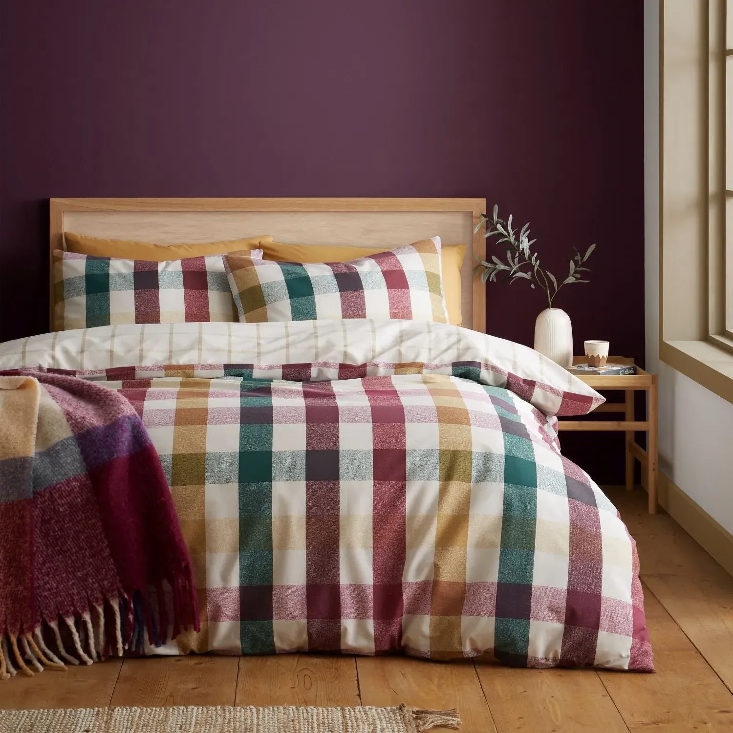 Catherine Lansfield Autumn Check Reversible Single Duvet Set - Purple product