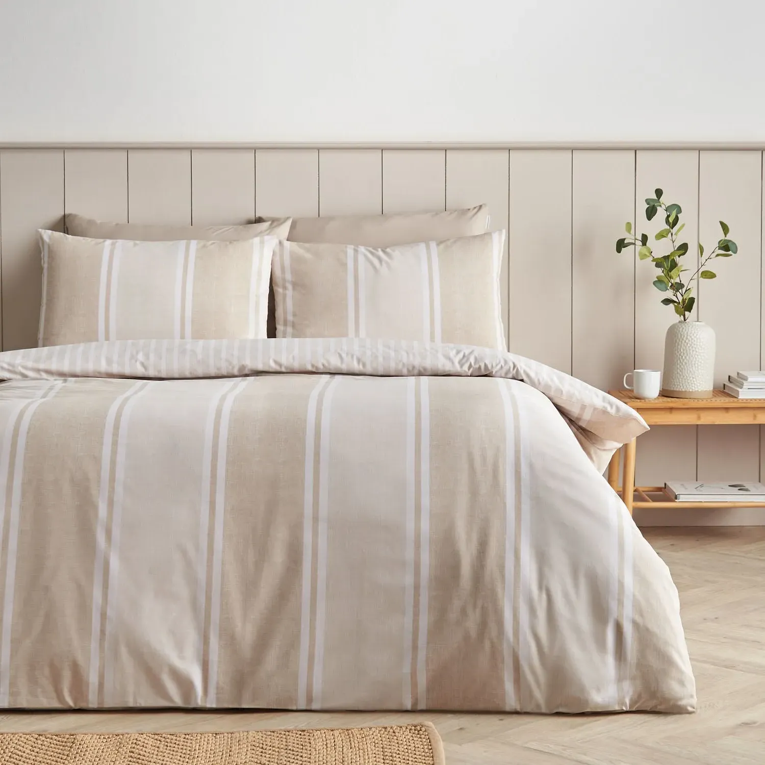 Catherine Lansfield Banded Stripe Single Duvet Set - Natural alternate view