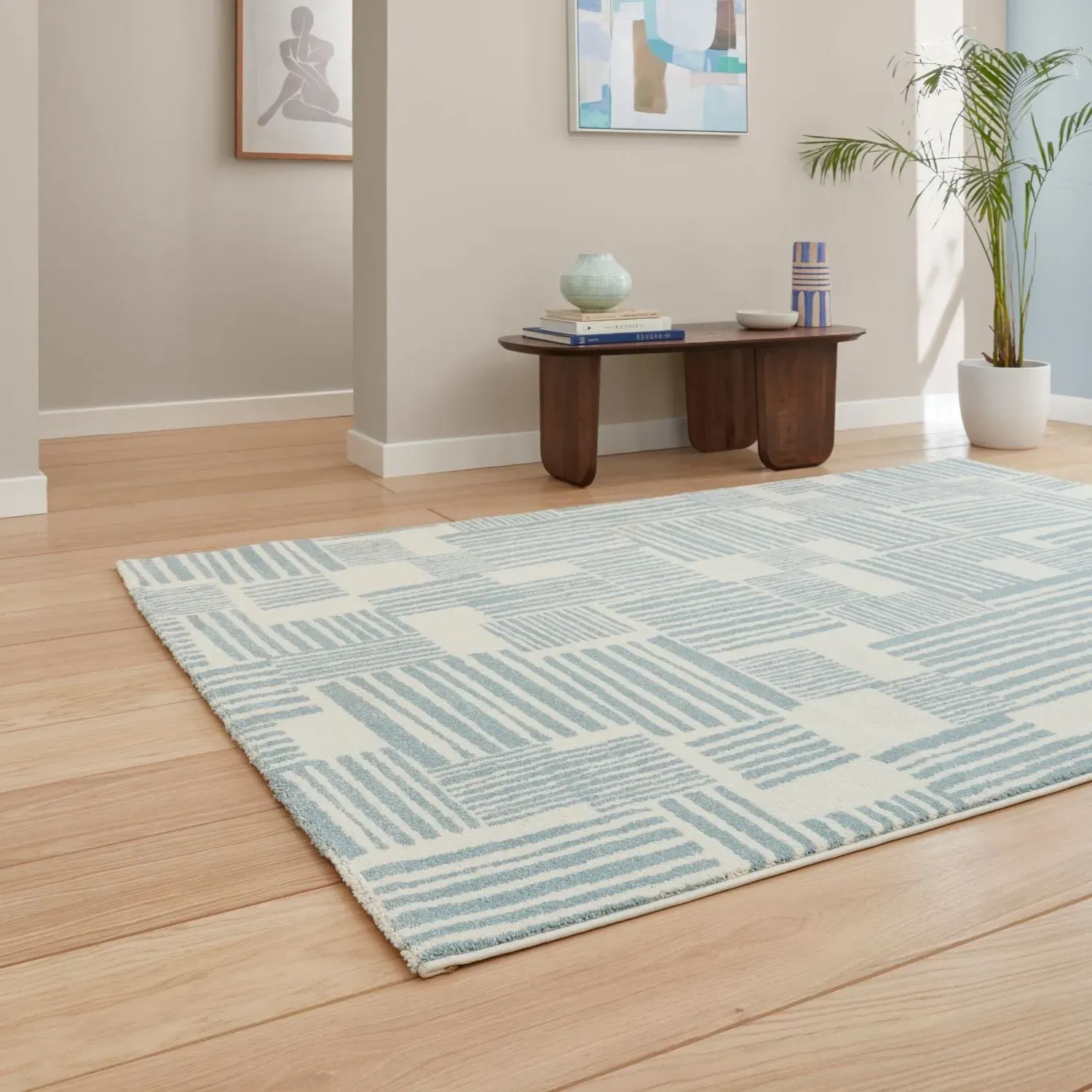Abstract Blocks Rug - Blue, Polypropylene alternate view