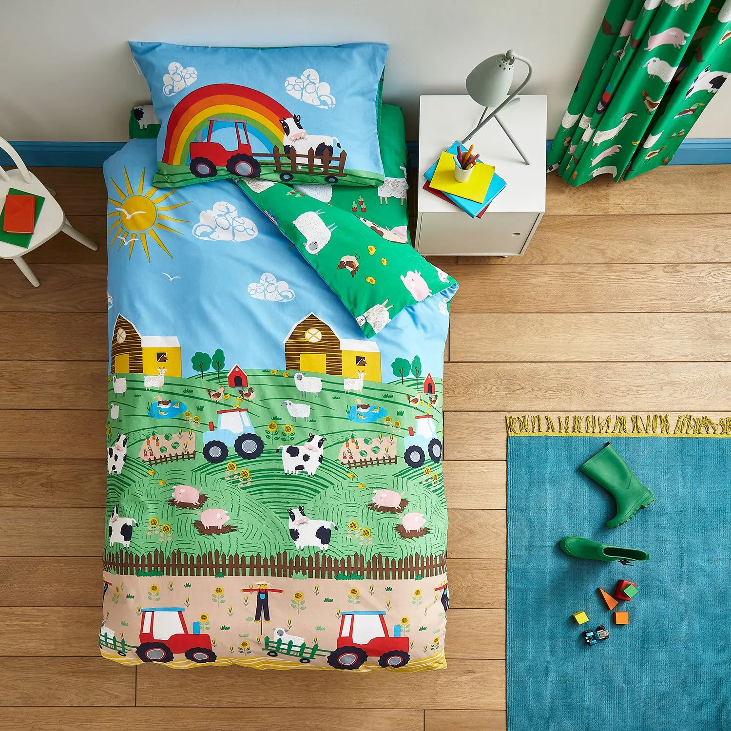 Cot Bed Duvet Set Reversible - Blue, Cotton Blend product