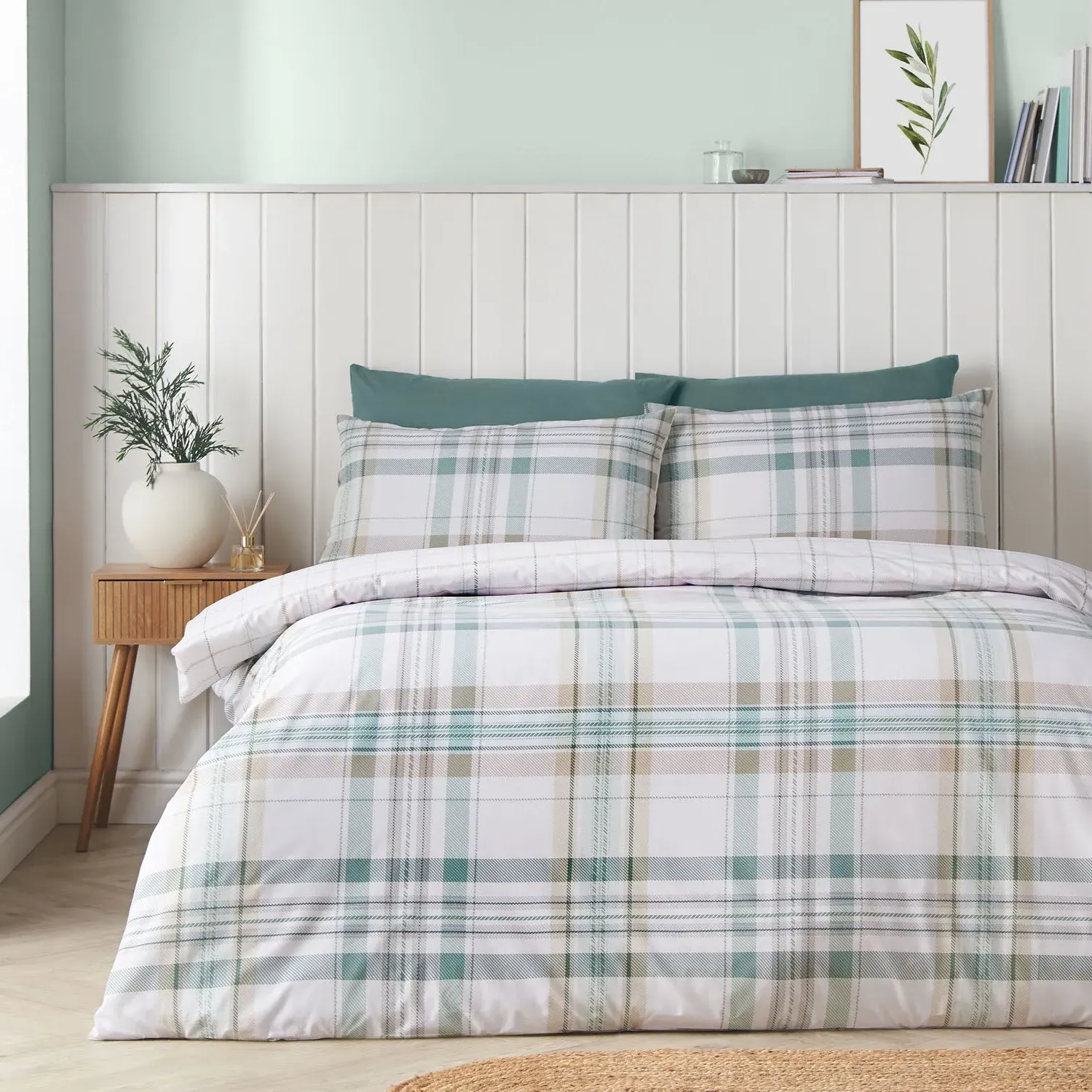 Catherine Lansfield Cartmel Check Double Duvet Set - Soft Green by Julian Charles, image 2