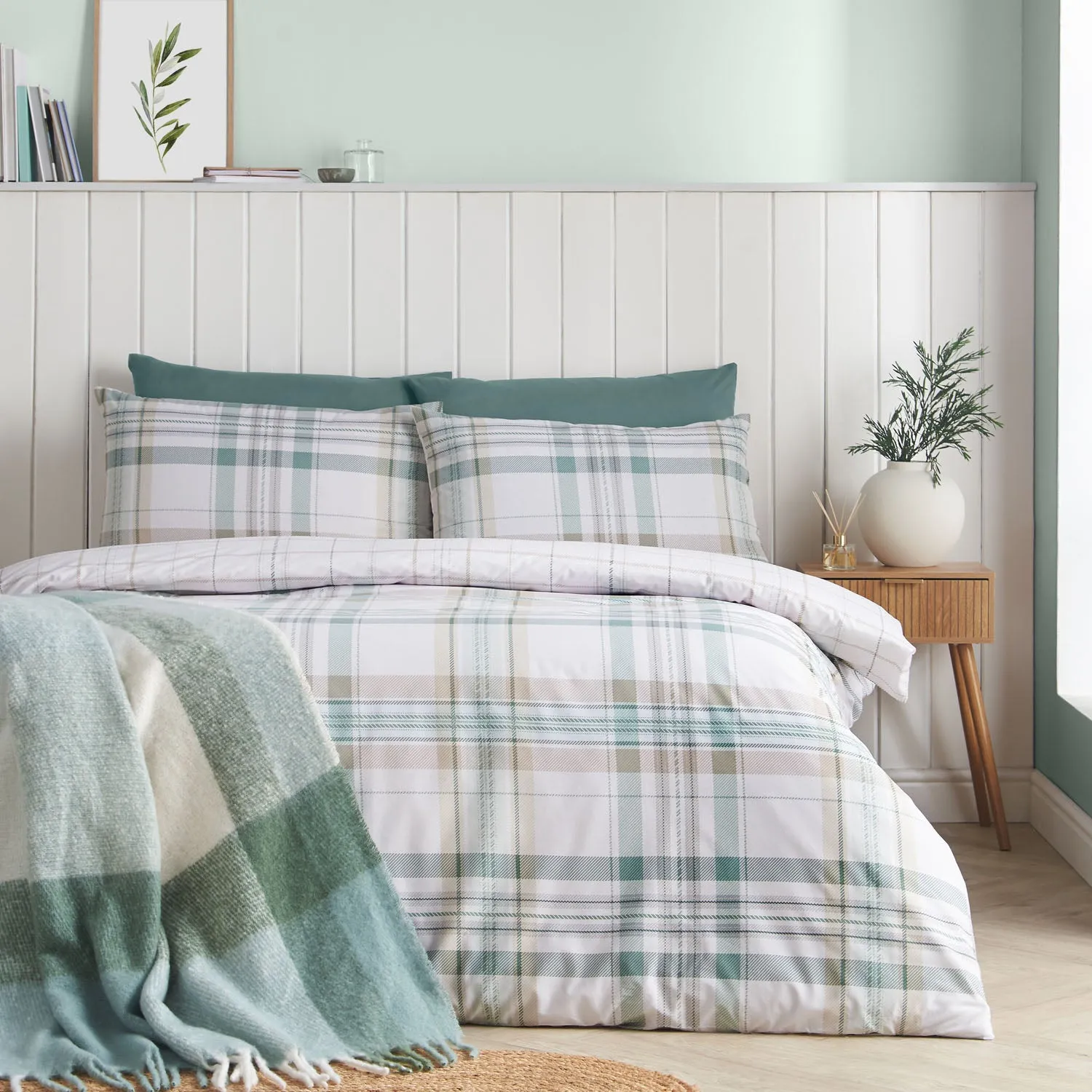 Catherine Lansfield Cartmel Check Single Duvet Set - Soft Green product