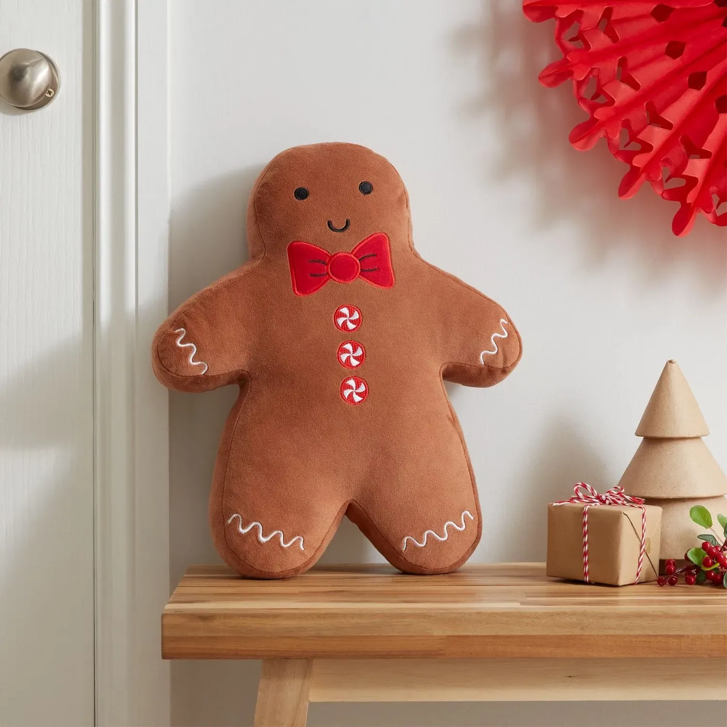Catherine Lansfield Christmas Gingerbread 3D Shaped Cushion - Brown by Julian Charles
