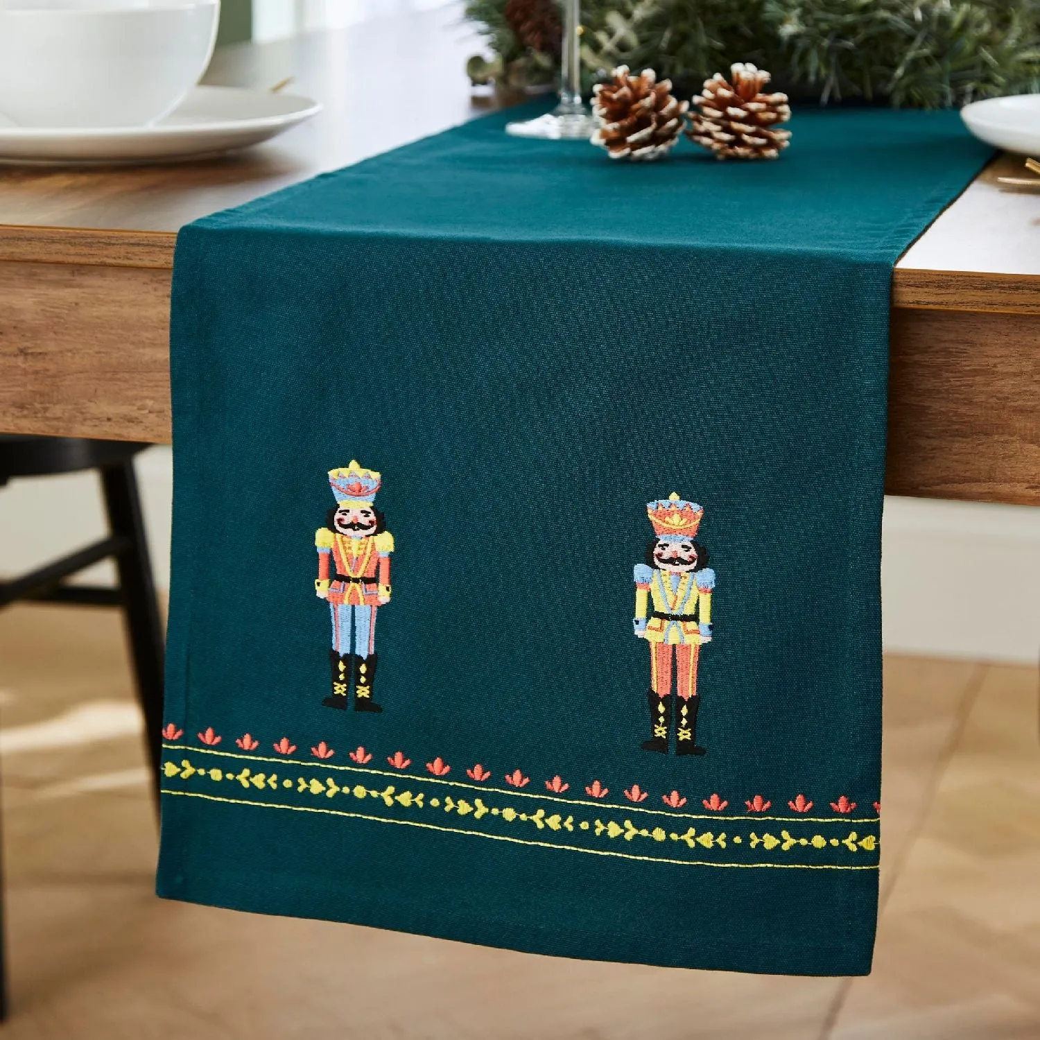 Catherine Lansfield Christmas Nutcracker Embroidered Table Runner - Green, Cotton by Julian Charles, alternate view