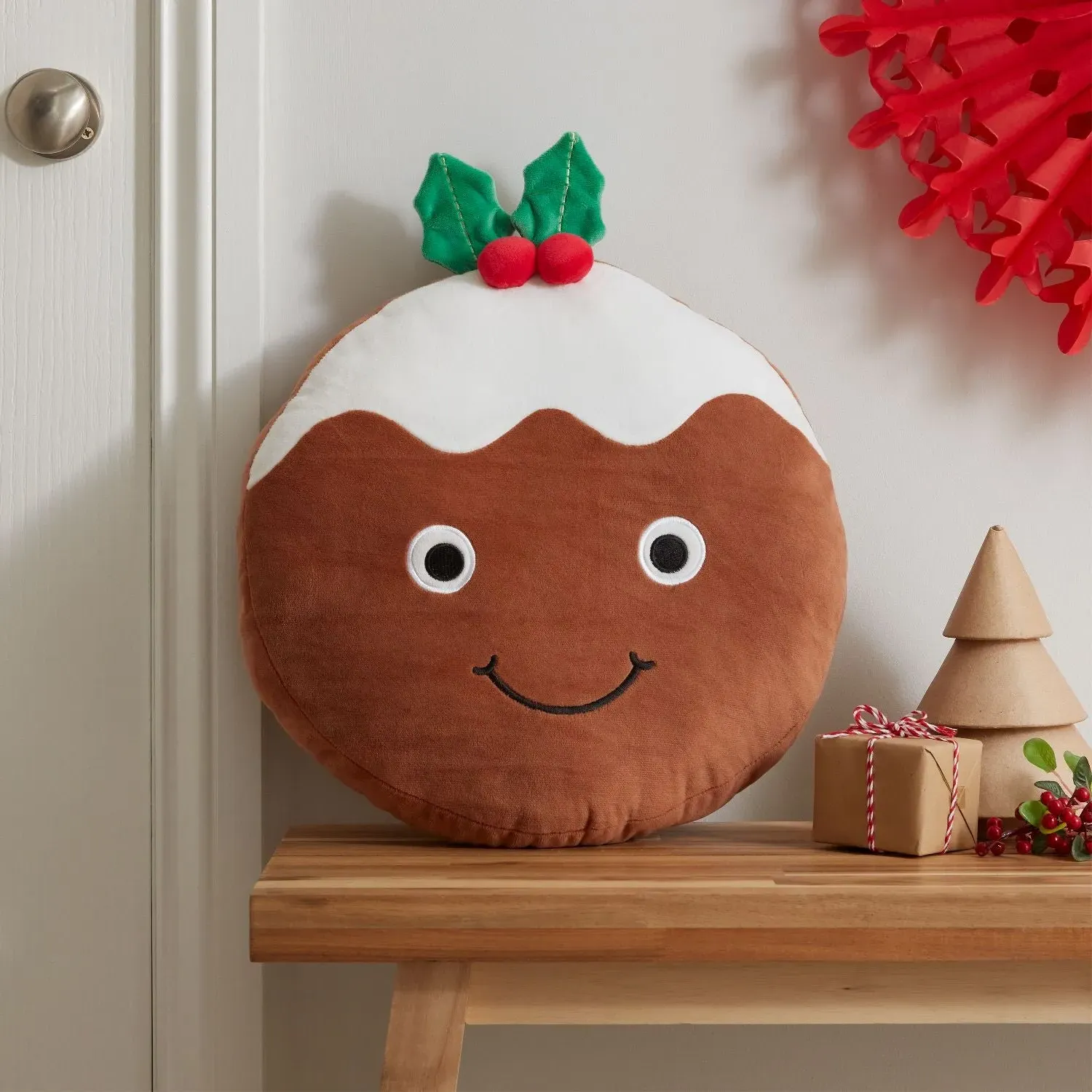Catherine Lansfield Christmas Pudding 3D Shaped Cushion - Brown by Julian Charles