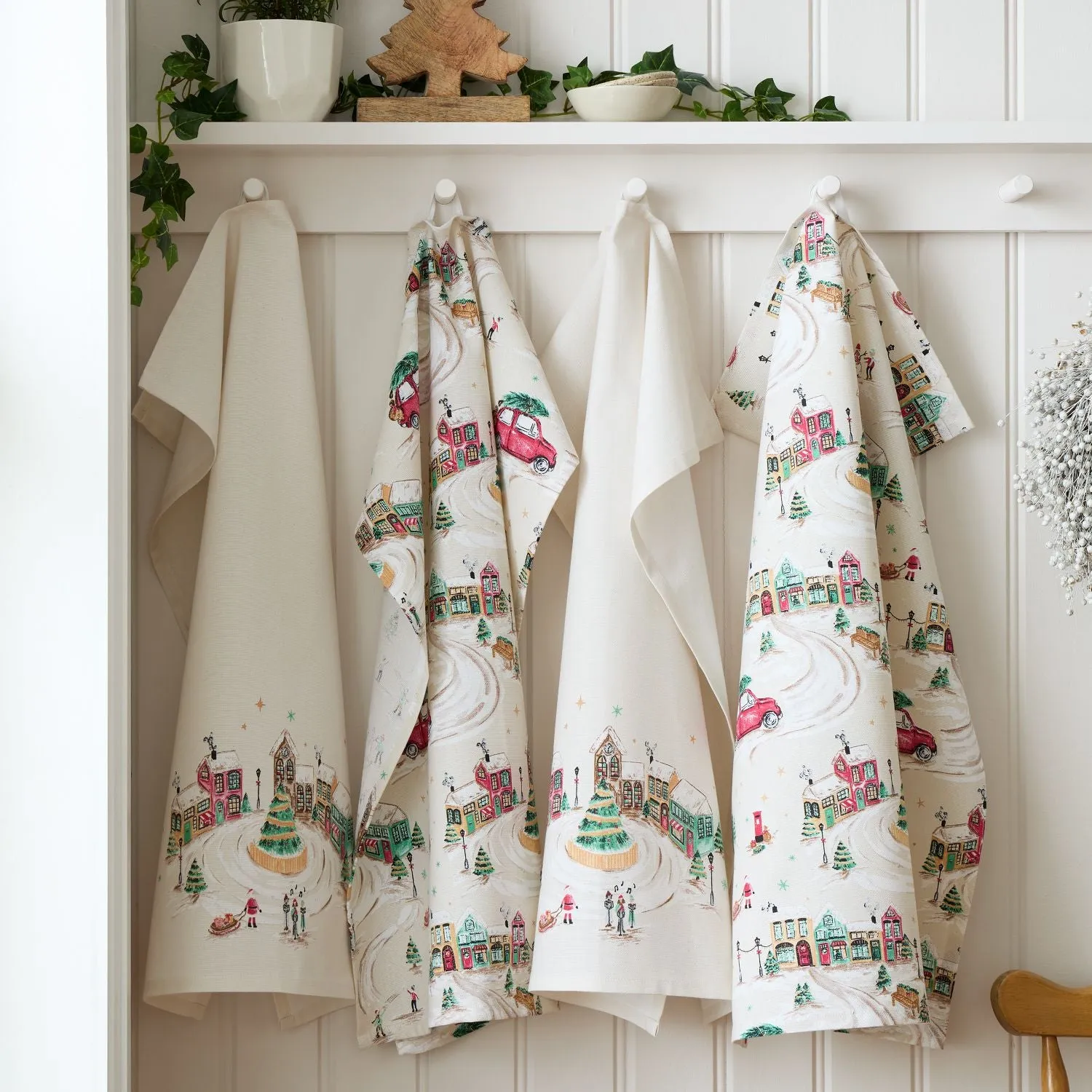 Catherine Lansfield Christmas Town Tea Towels Pack of 4 - Natural, Cotton by Julian Charles, image 2