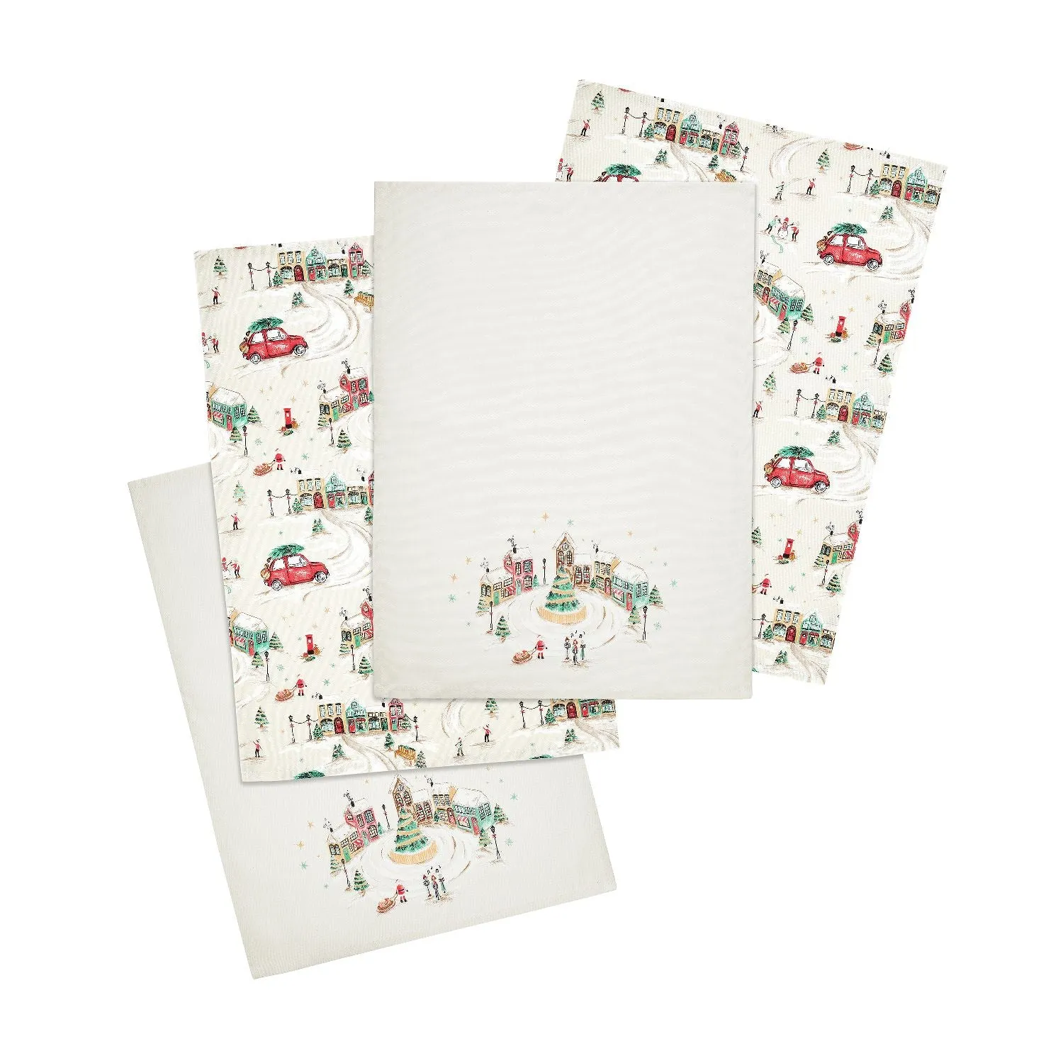 Catherine Lansfield Christmas Town Tea Towels Pack of 4 - Natural, Cotton by Julian Charles