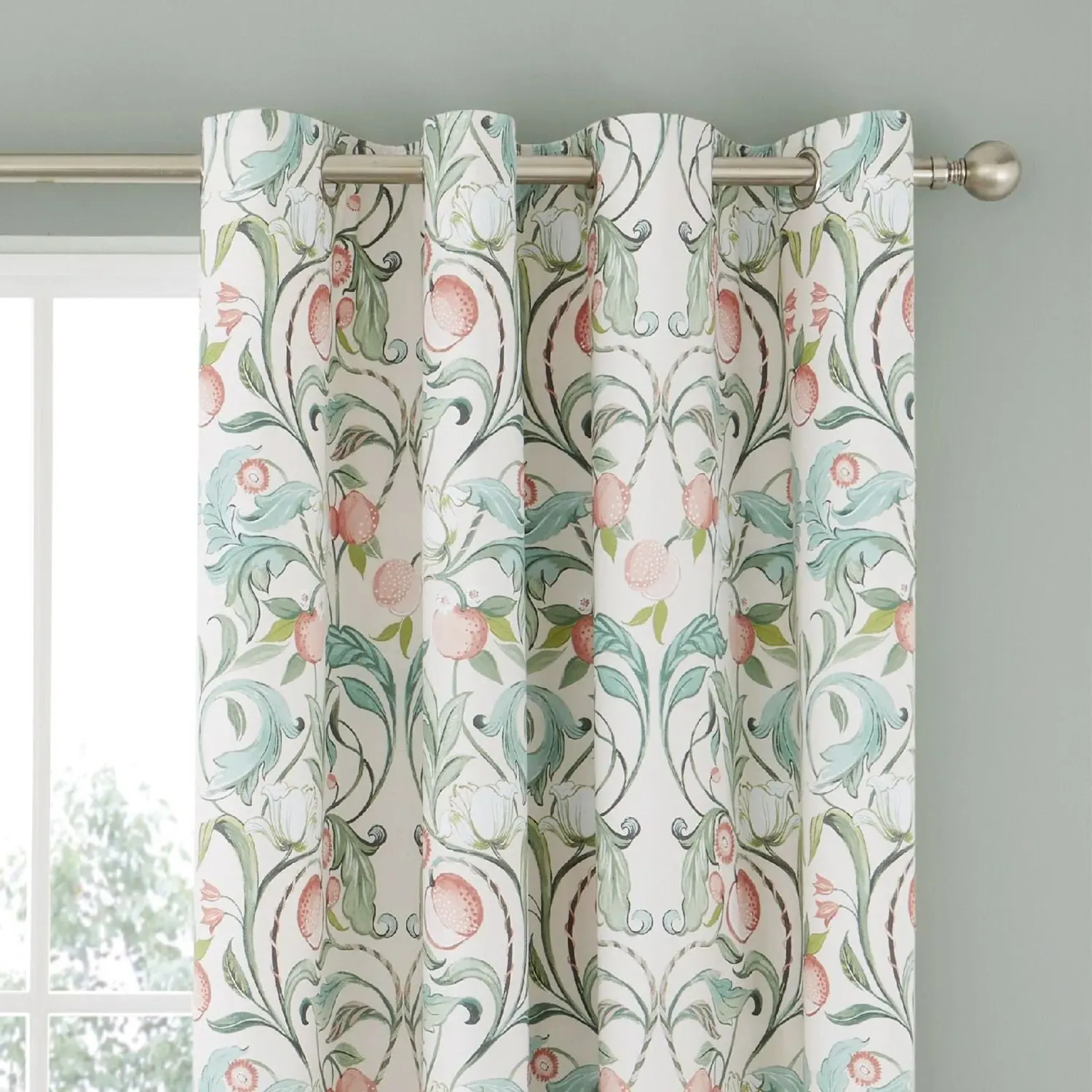 Catherine Lansfield Clarence Lined Eyelet Curtains - Natural, Green alternate view