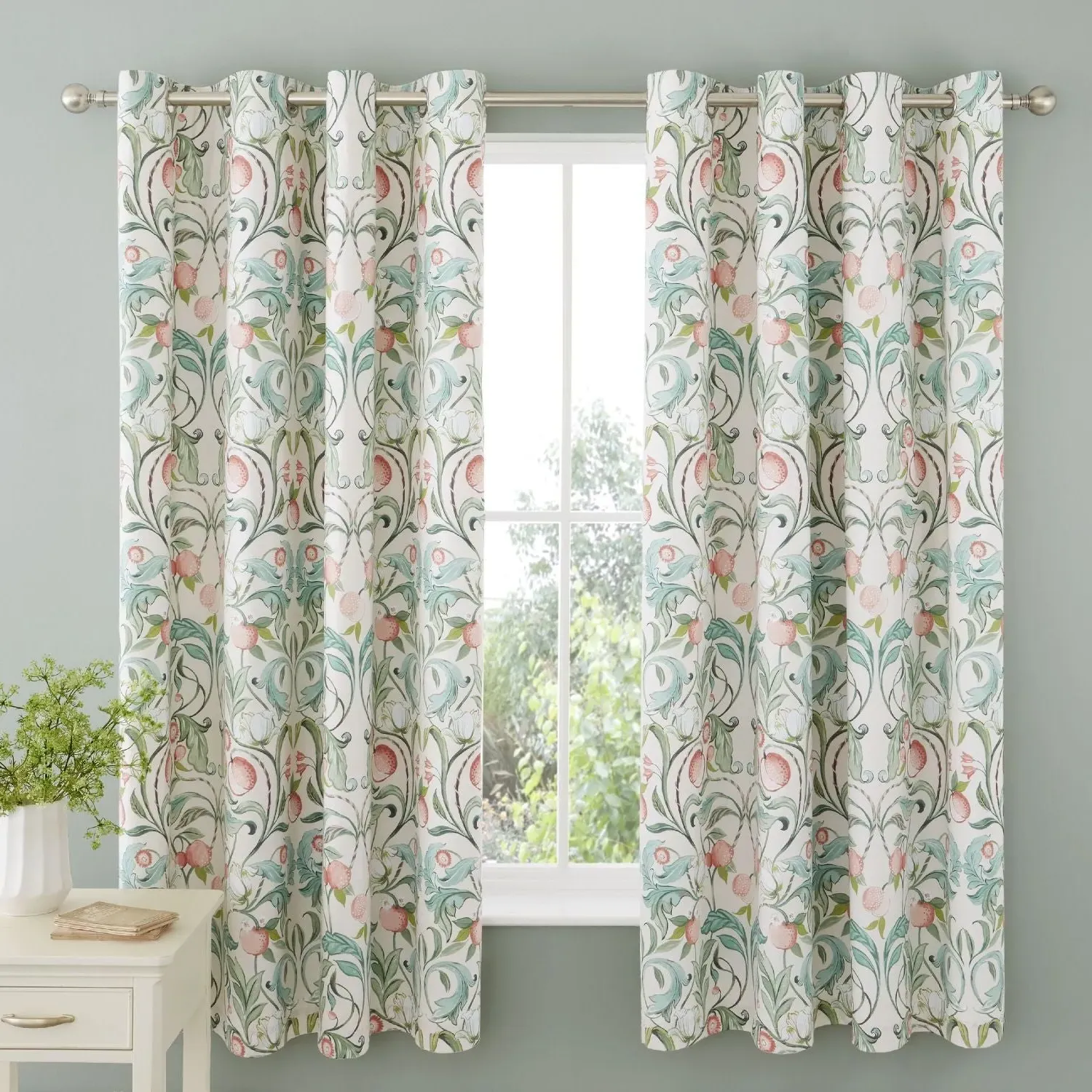Catherine Lansfield Clarence Lined Eyelet Curtains - Natural, Green product