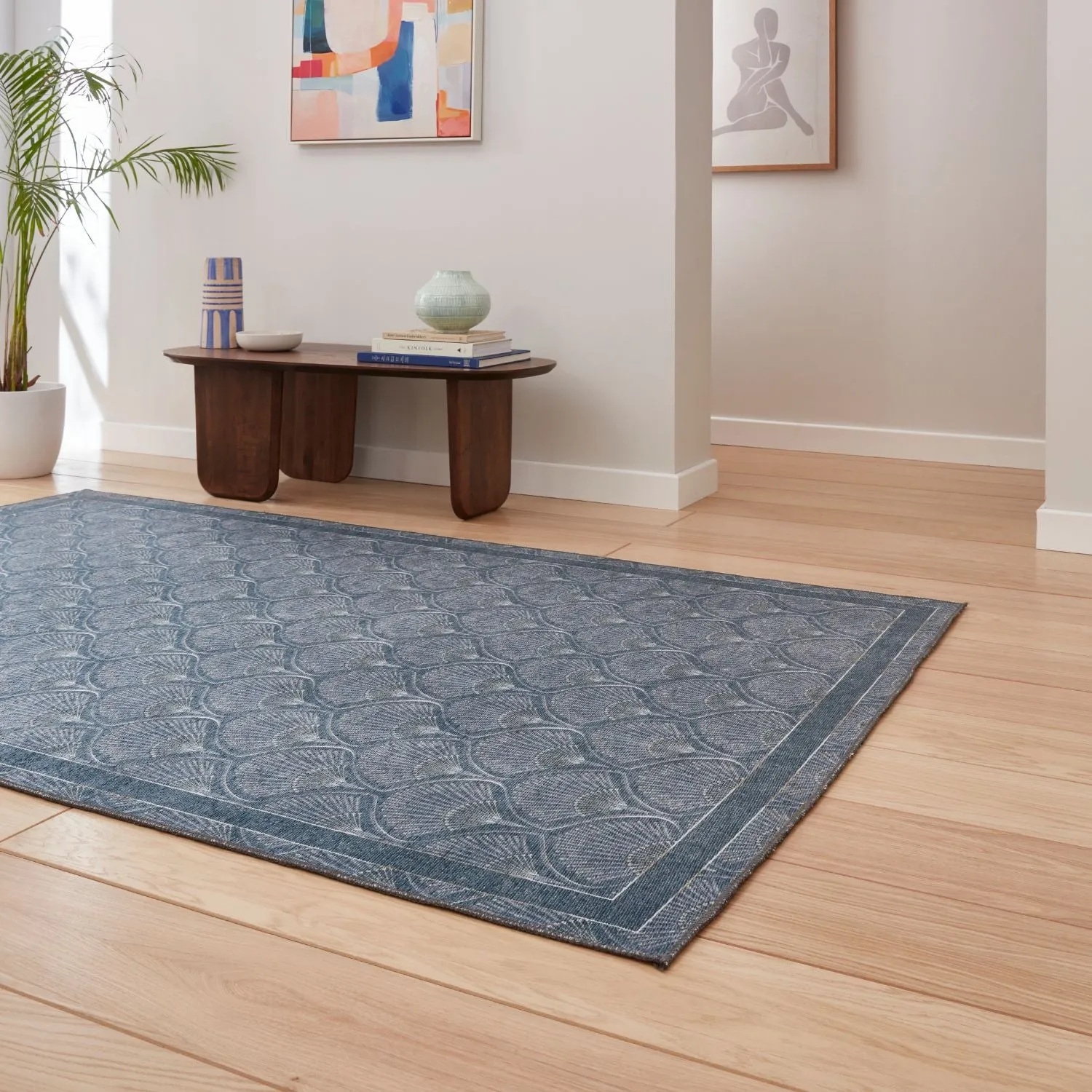 Deco Peacock Washable Rug - Blue, Polyester alternate view