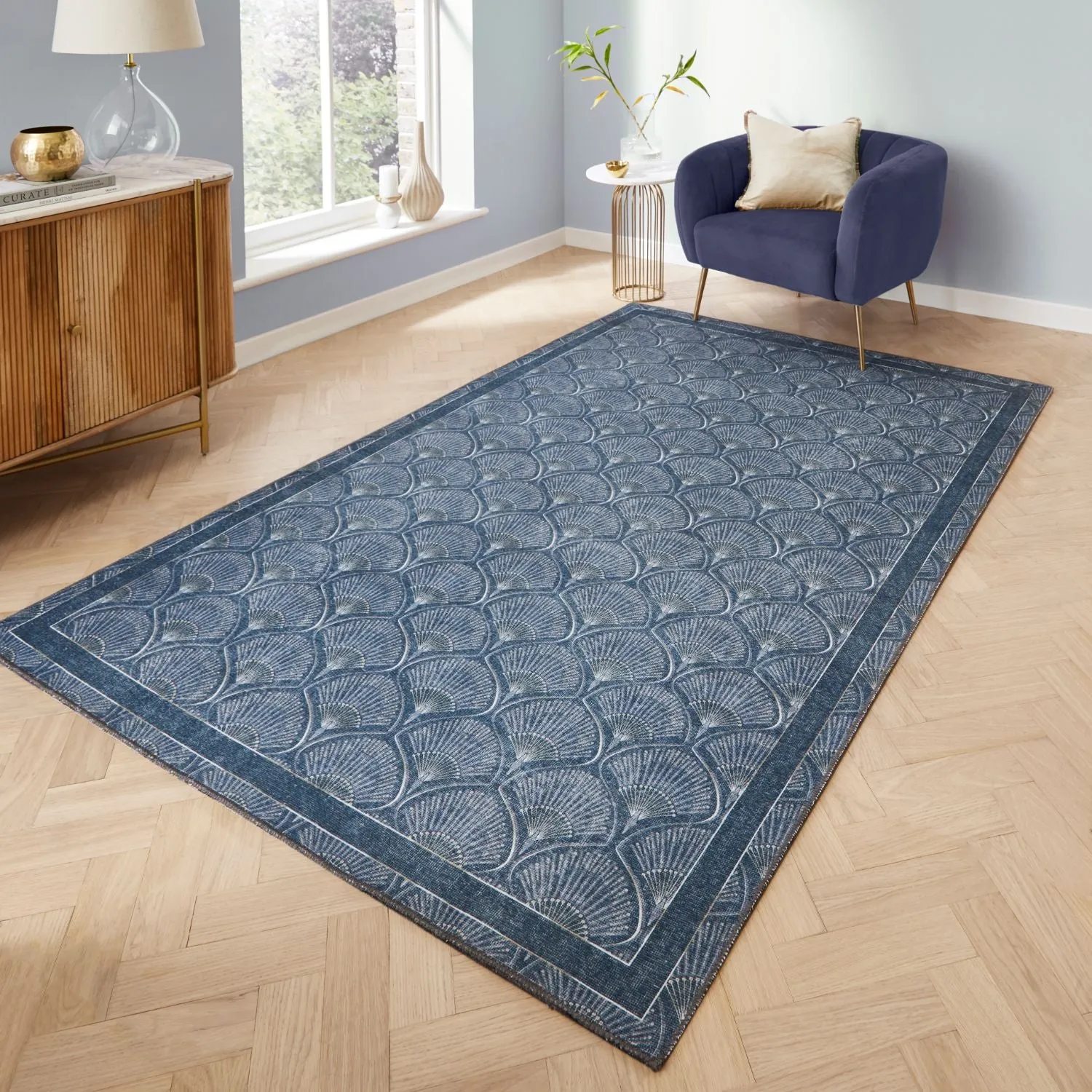 Deco Peacock Washable Rug - Blue, Polyester product