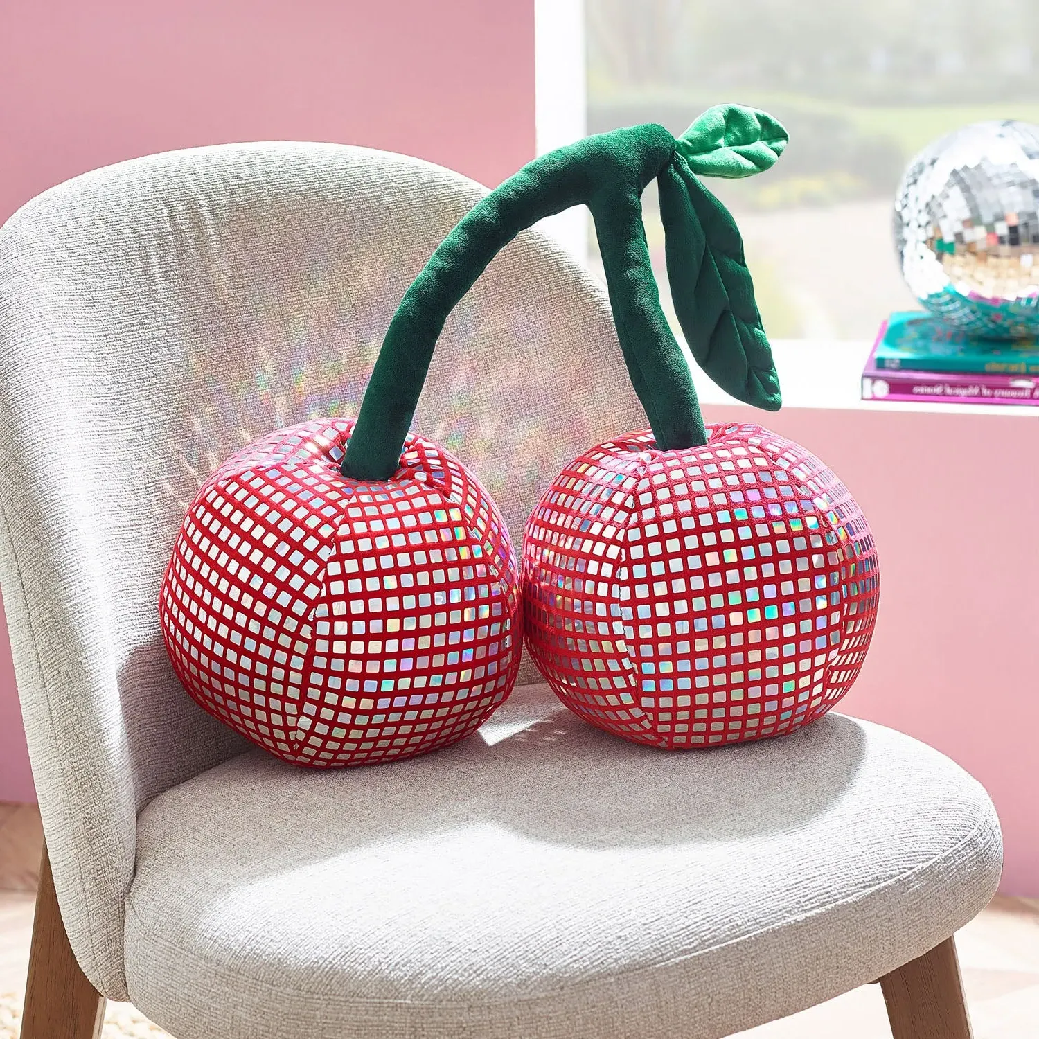 Catherine Lansfield Disco Cherries Shaped Cushion - Pink product