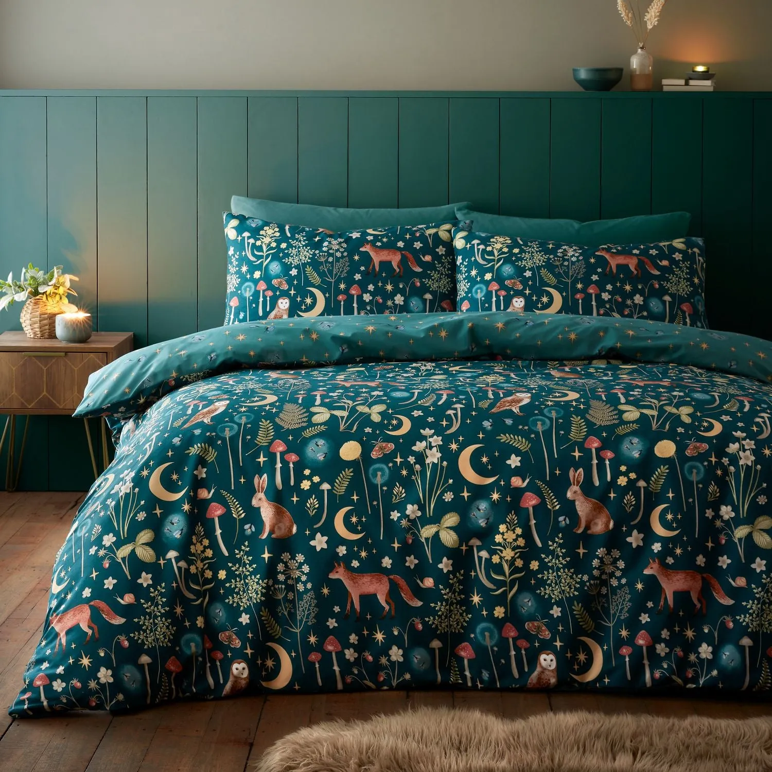 Single Duvet Set Reversible - Green, Cotton Blend alternate view