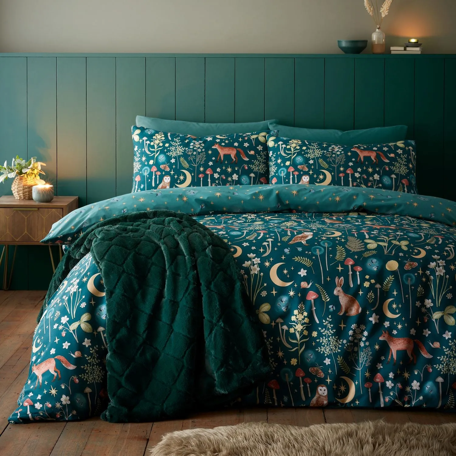 Single Duvet Set Reversible - Green, Cotton Blend product