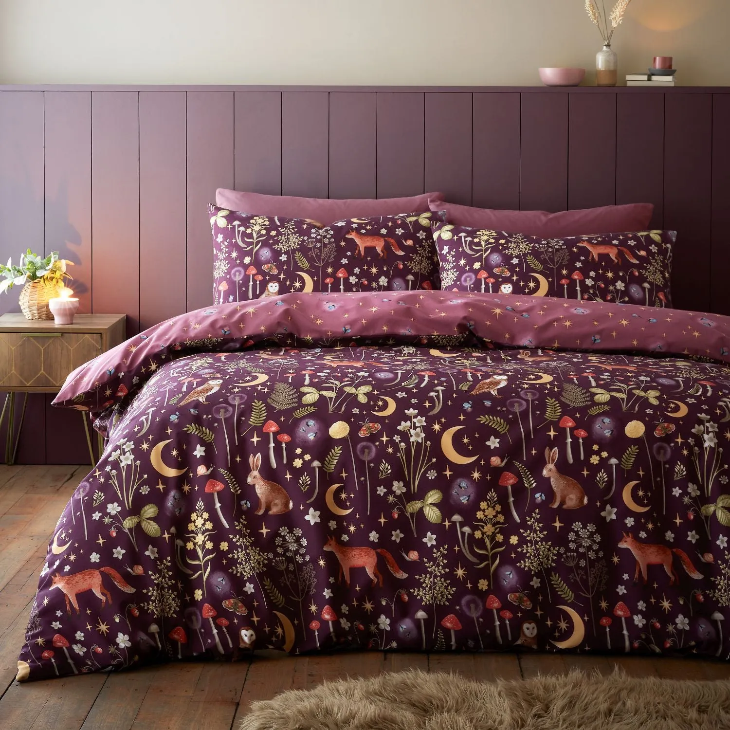 Single Duvet Set Reversible - Purple, Cotton alternate view
