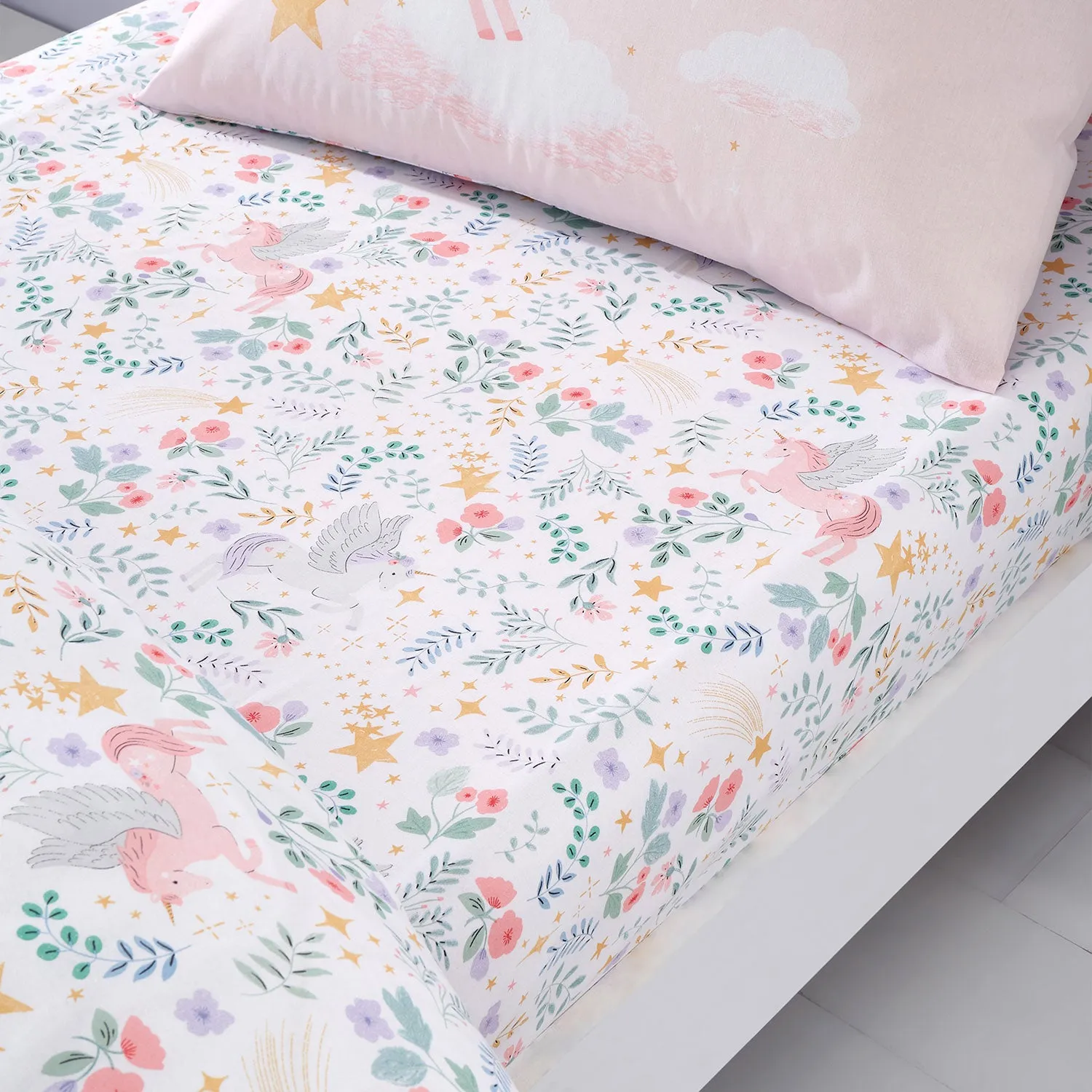 Double Fitted Sheet Unicorn Print - Pink, Cotton product