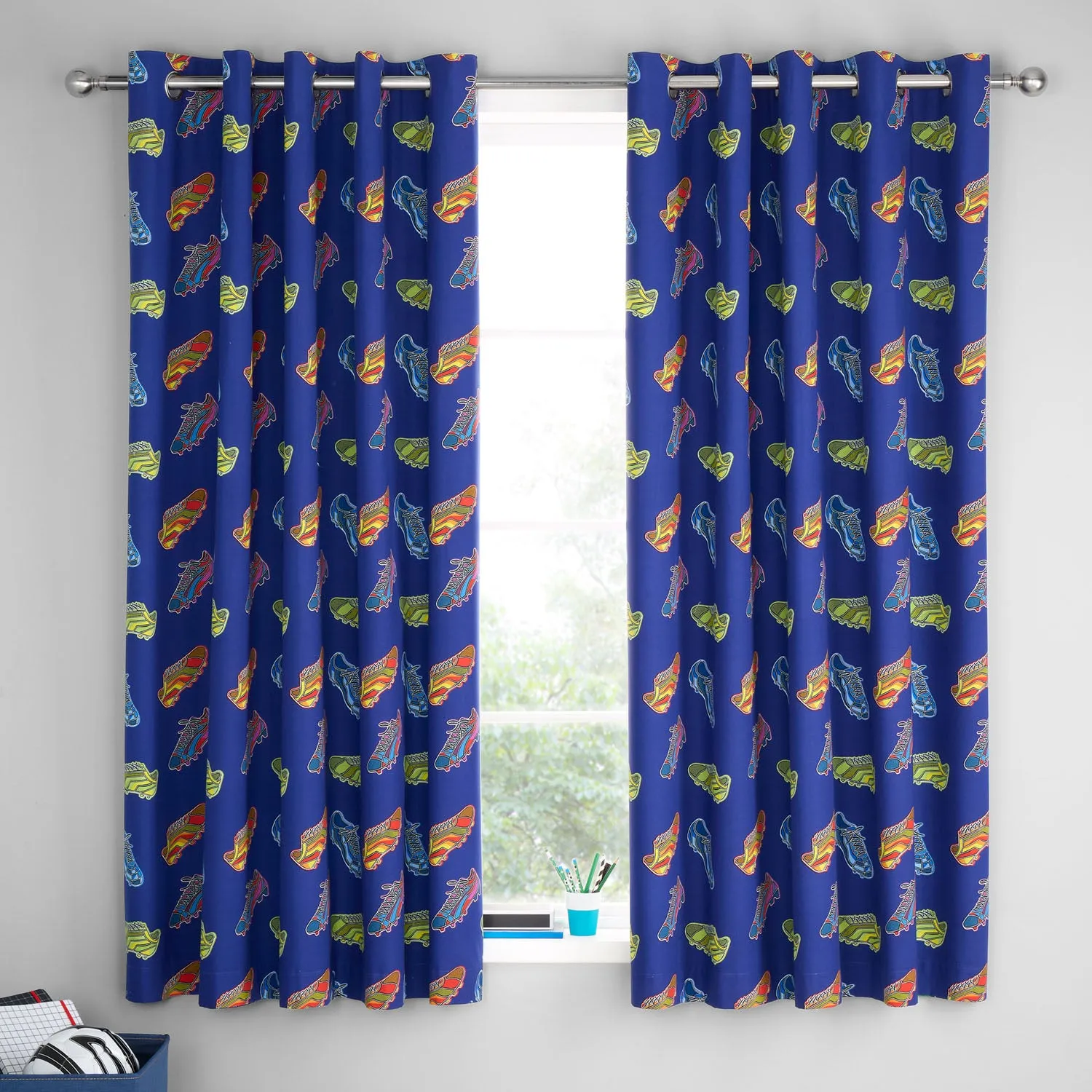 Catherine Lansfield Football Reversible Eyelet Curtains - Navy Blue product
