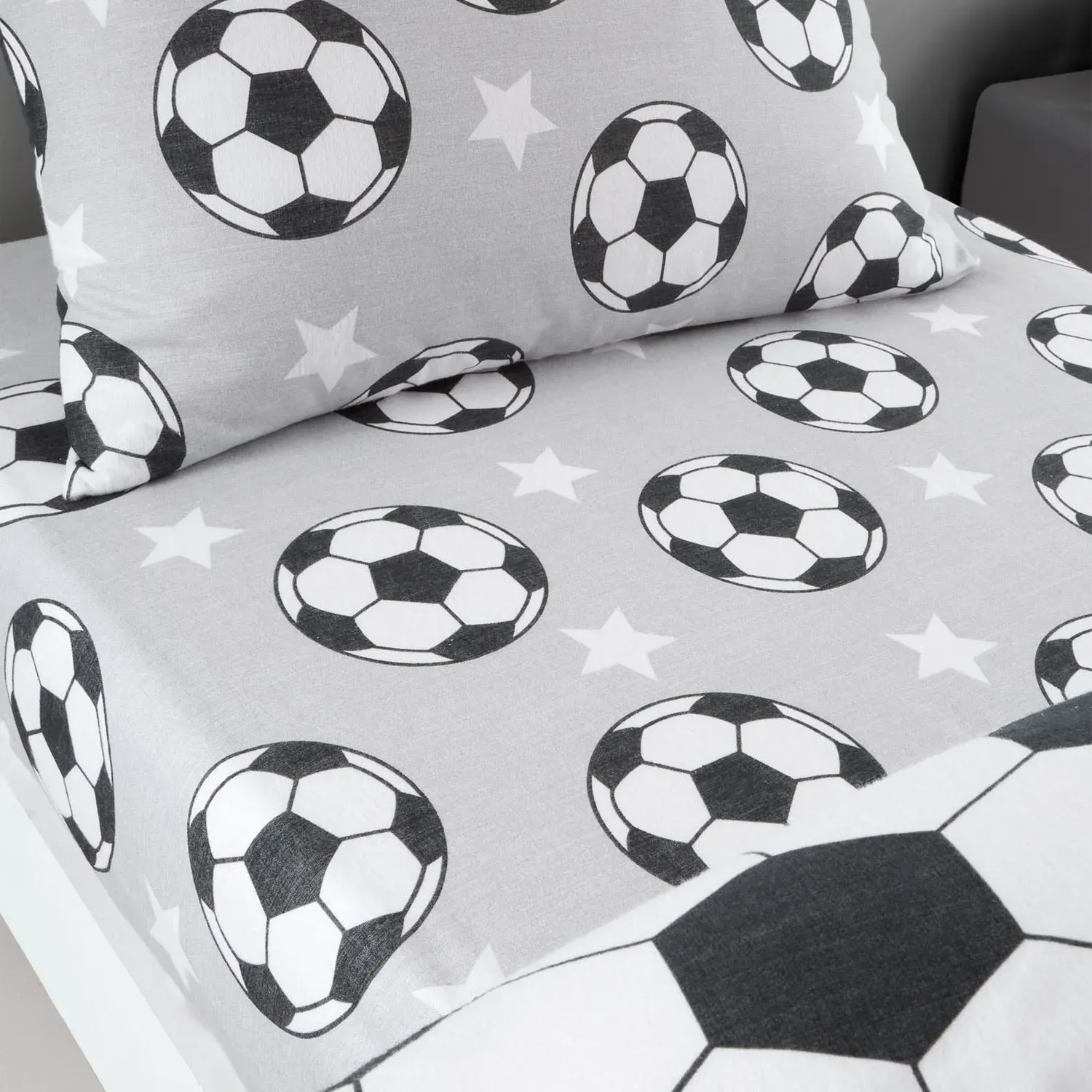 Catherine Lansfield Football Stars Double Fitted Sheet - Grey, Brushed Cotton alternate view