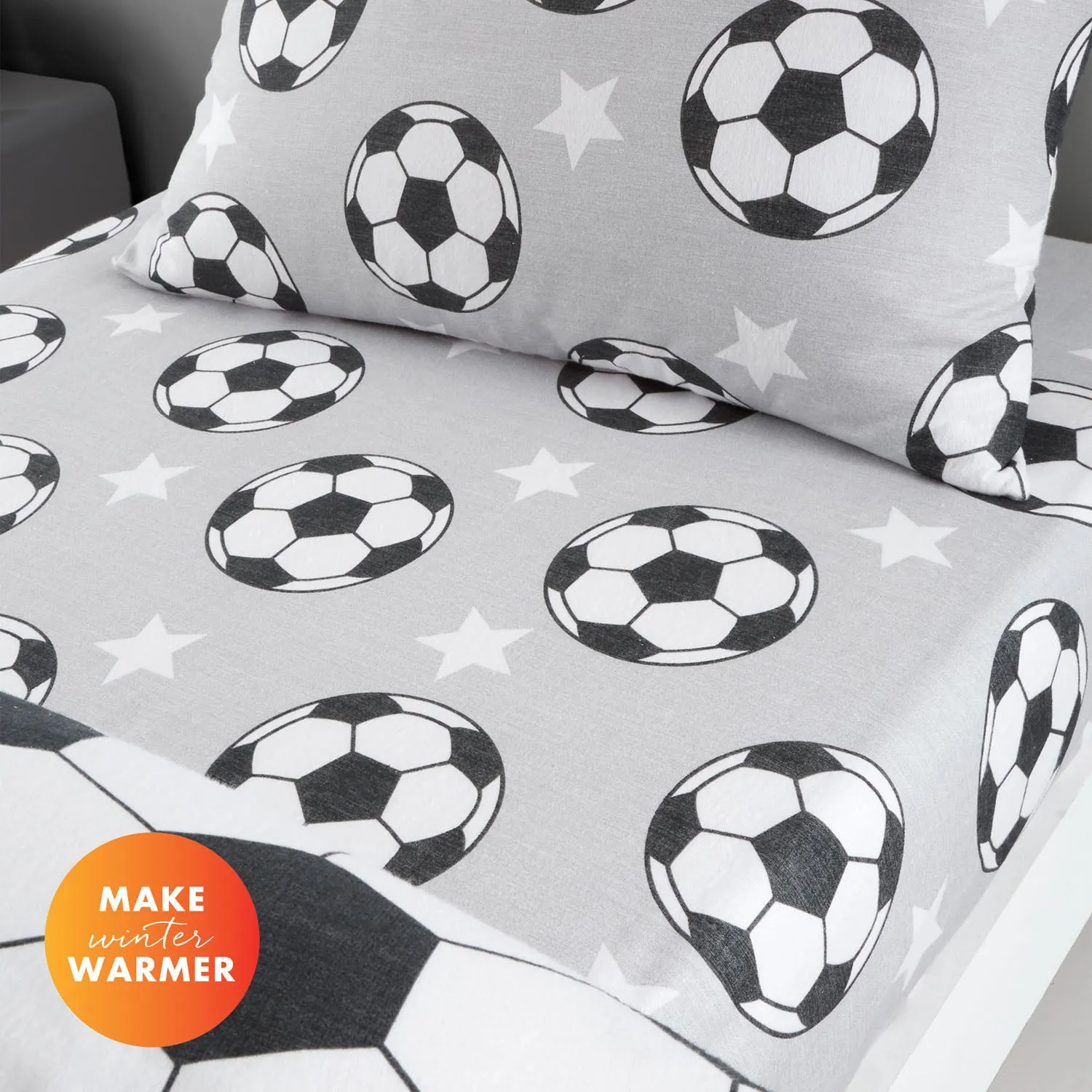 Catherine Lansfield Football Stars Double Fitted Sheet - Grey, Brushed Cotton product