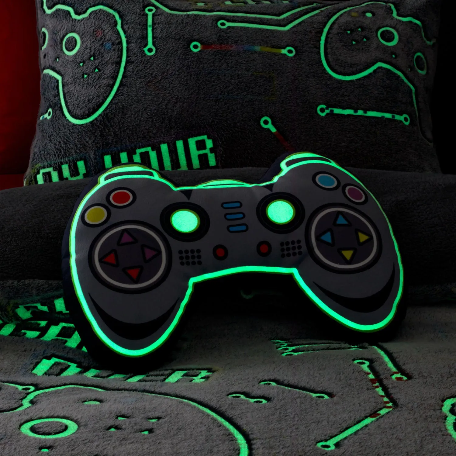 Catherine Lansfield Game Over Glow in the Dark Fleece Cushion - Black alternate view