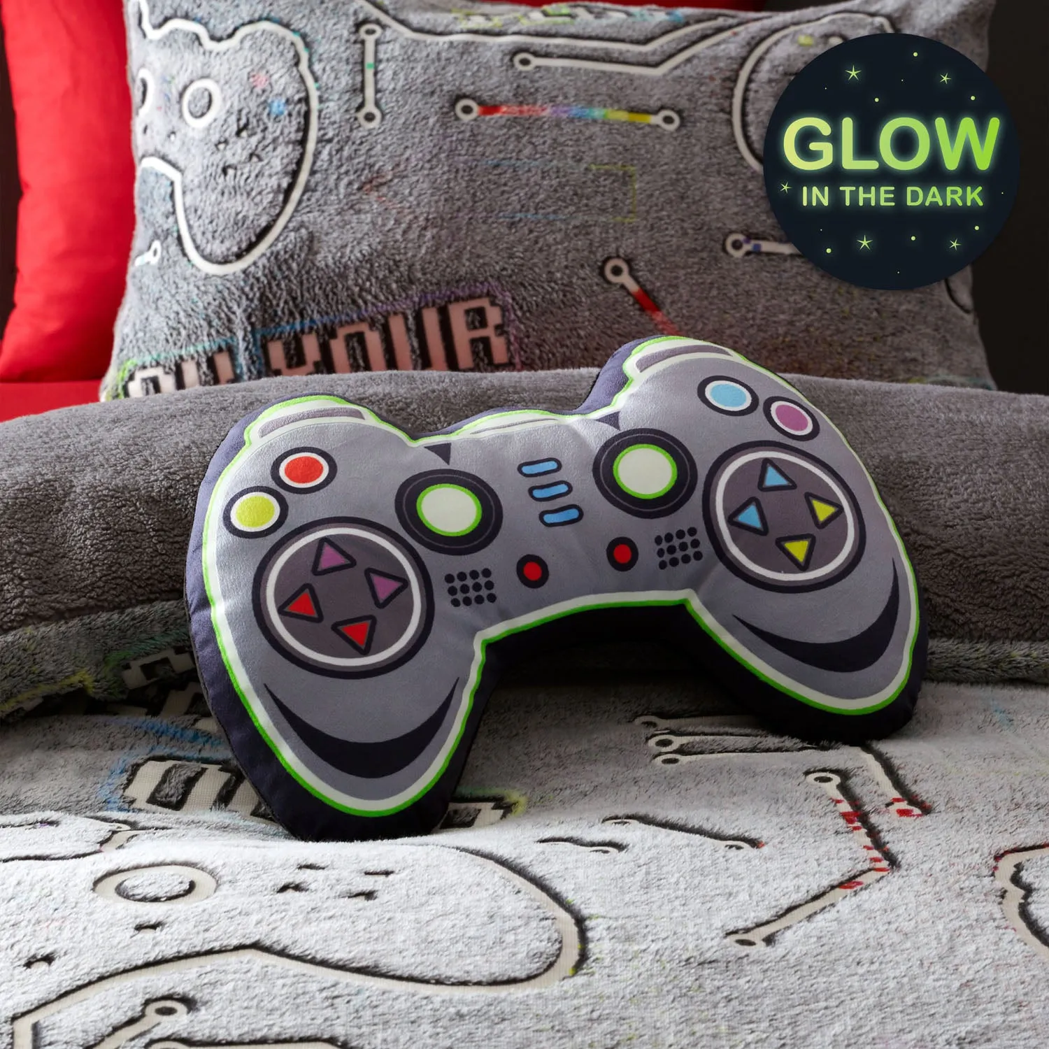 Catherine Lansfield Game Over Glow in the Dark Fleece Cushion - Black product