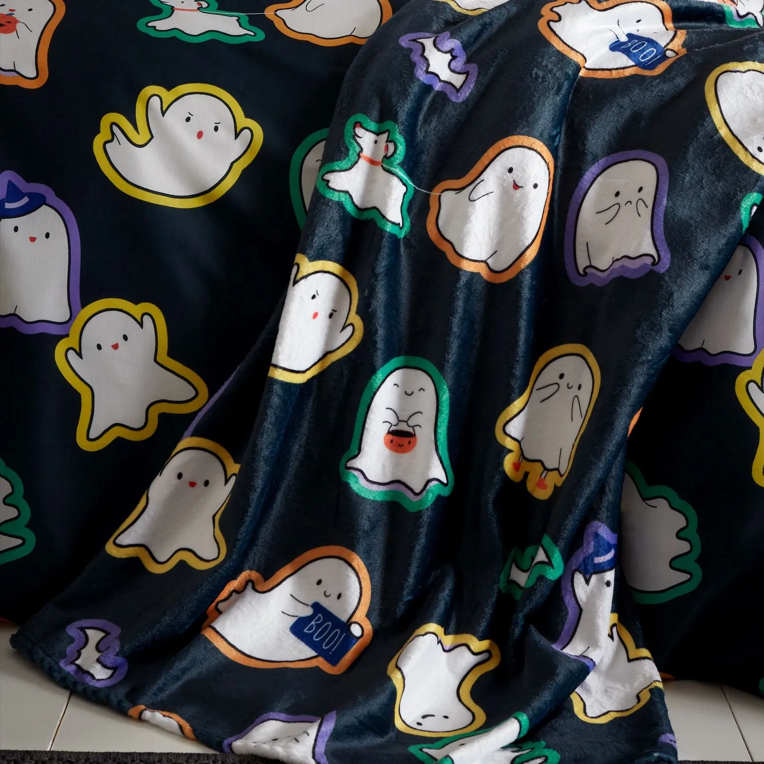 Catherine Lansfield Halloween Ghosts Fleece Throw - Black by Julian Charles, alternate view