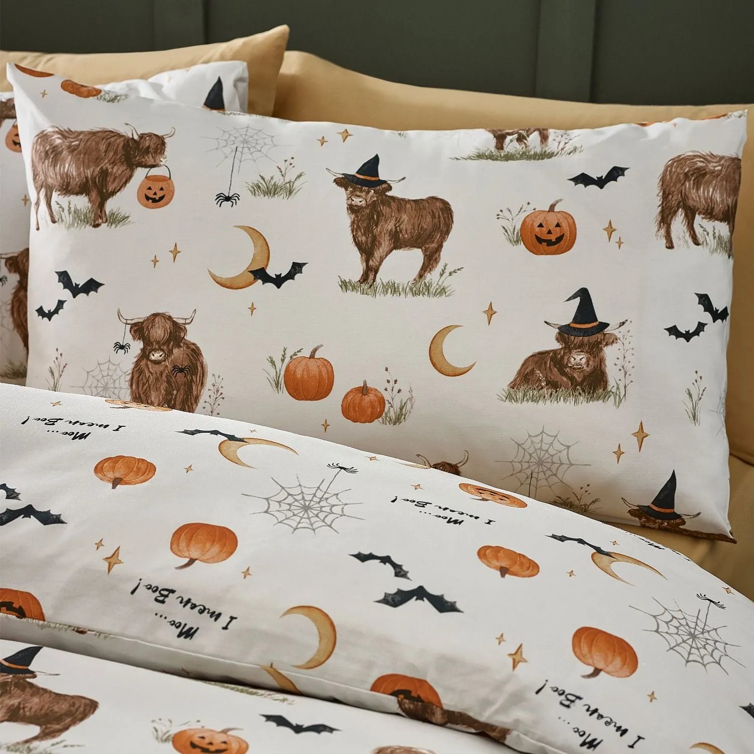 Catherine Lansfield Halloween Highland Cow Single Duvet Set - Natural alternate view