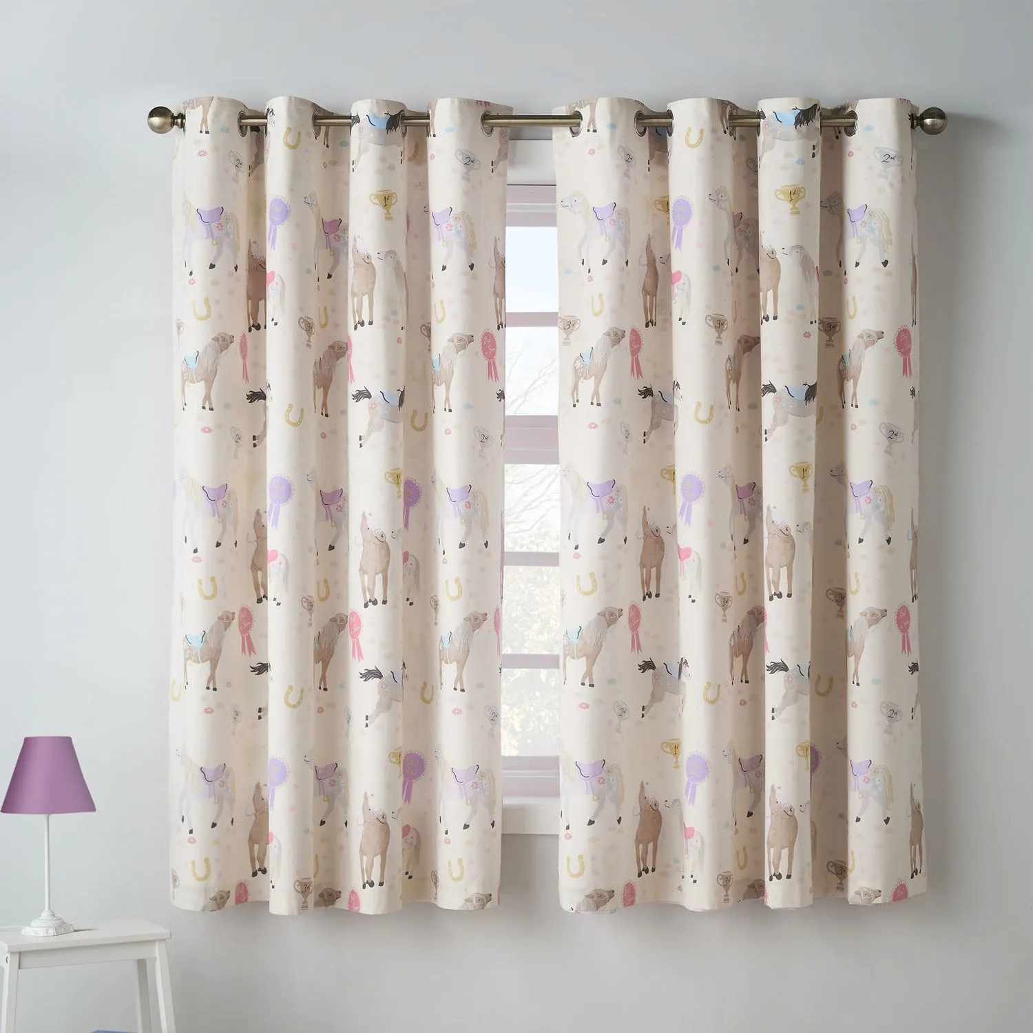 Catherine Lansfield Happy Horses Reversible Eyelet Curtains - Cream product