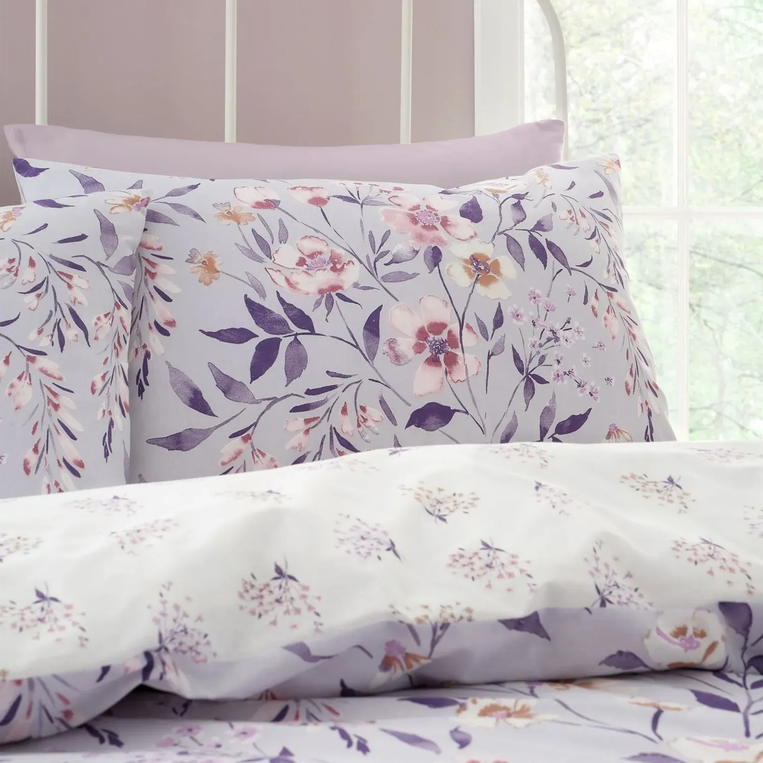 Double Duvet Set Reversible - Purple, Cotton alternate view