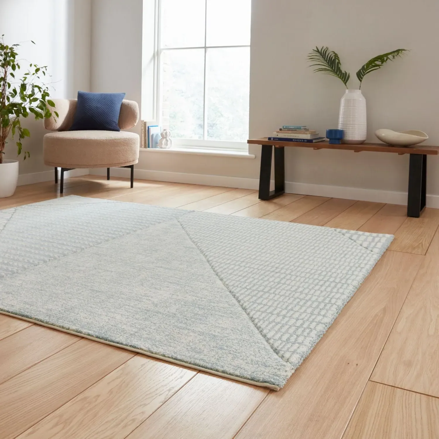 Abstract Rug with Hand-Carved Detail - Blue alternate view