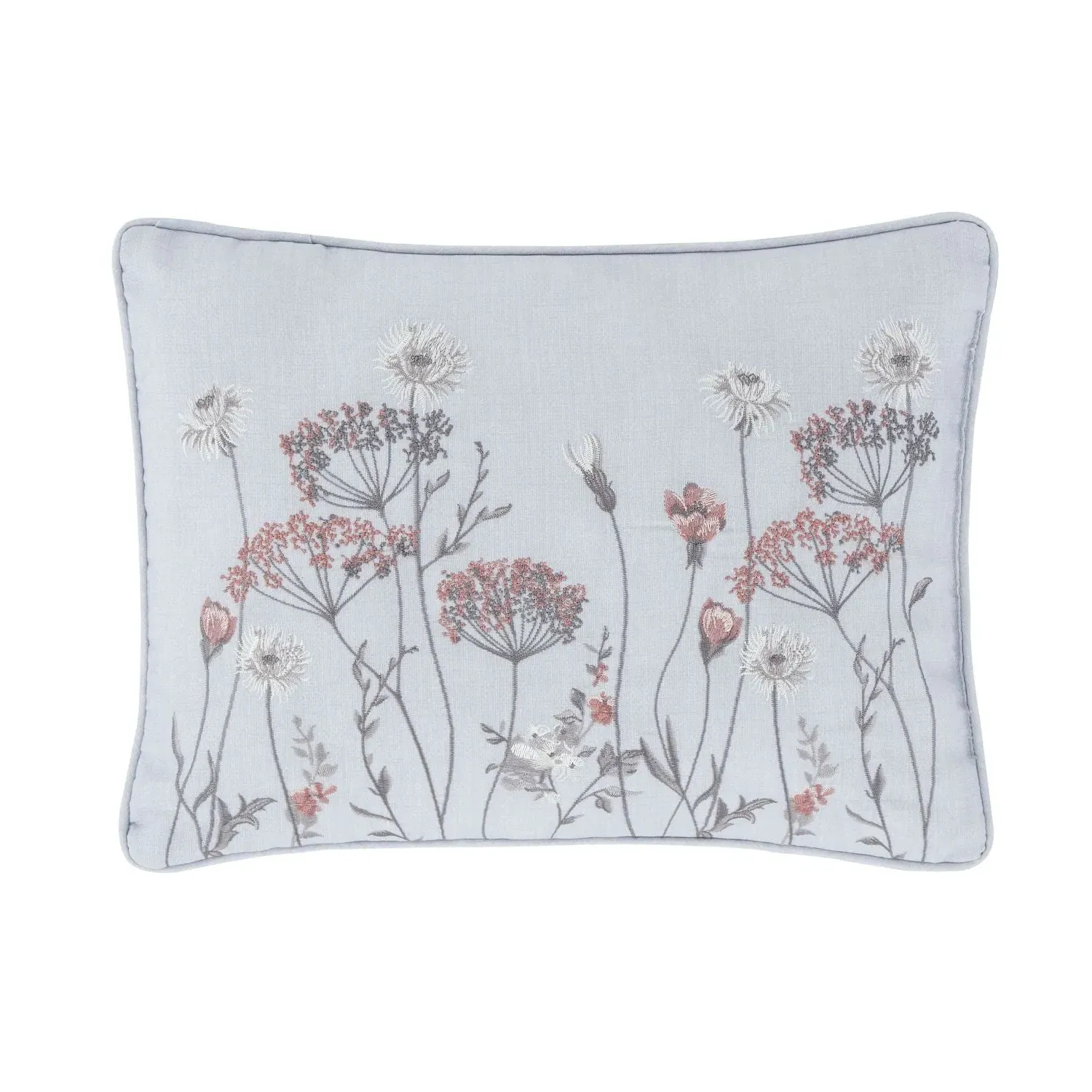 Floral Embroidered Cushion - Grey alternate view