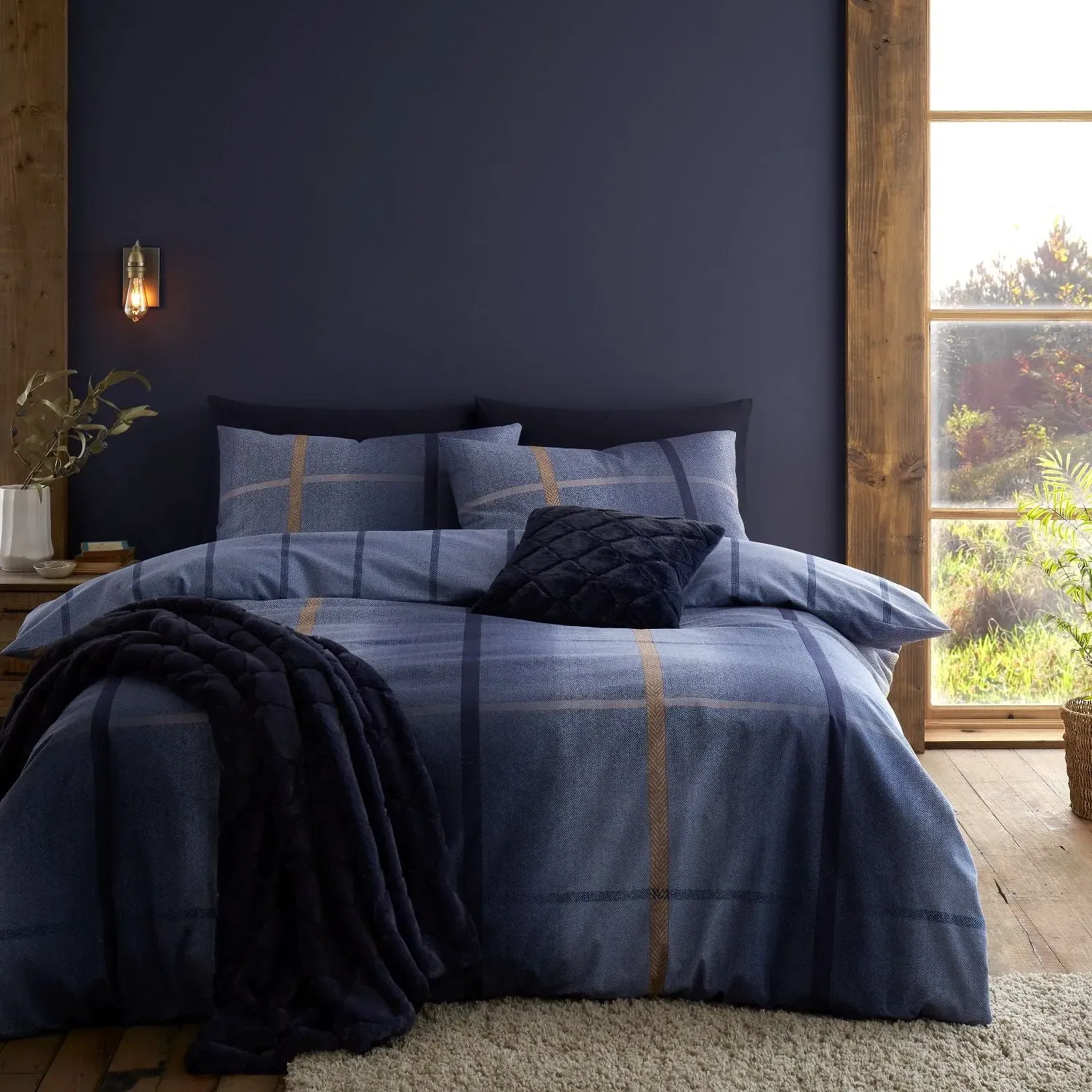 Catherine Lansfield Melrose Tweed Single Duvet Set - Blue, Brushed Cotton product